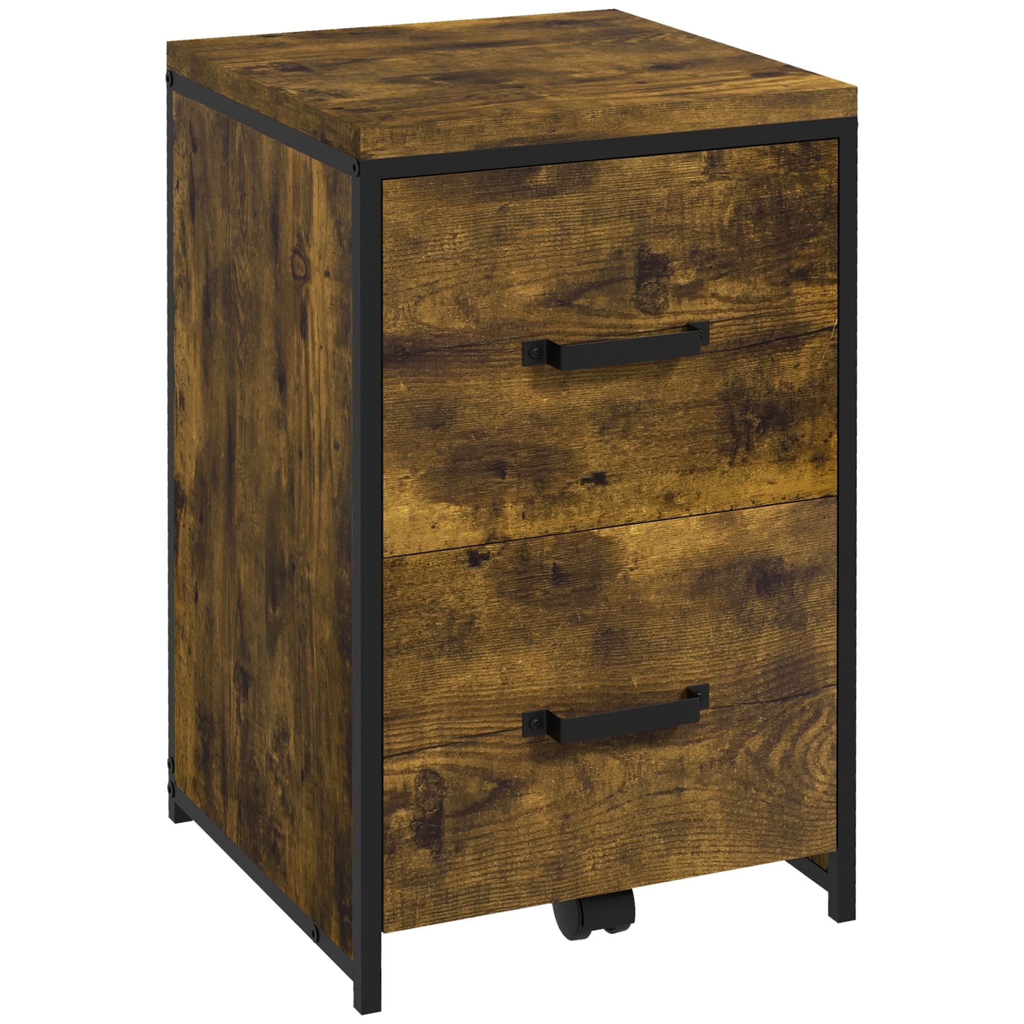 Vinsetto Vertical Filing Cabinet, 70cm with 2 Drawers, A4 Letter Size Home Office Organizer, Rustic Brown | Aosom UK