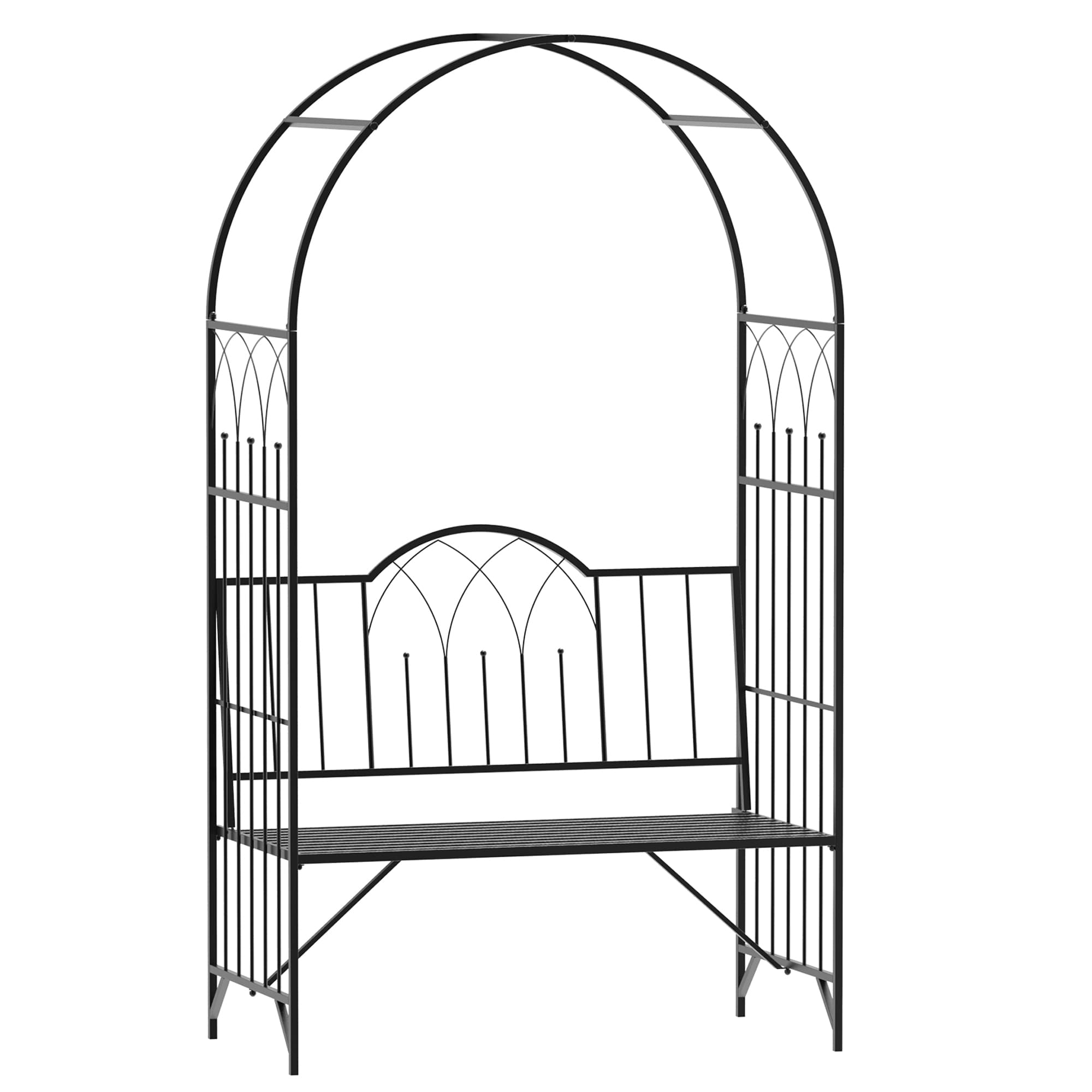Outsunny Garden Metal Arch Bench Outdoor Patio Rose Trellis Arbour Pergola for Climbing Plant Antique Style 2-Seater Chair, Black | Aosom UK