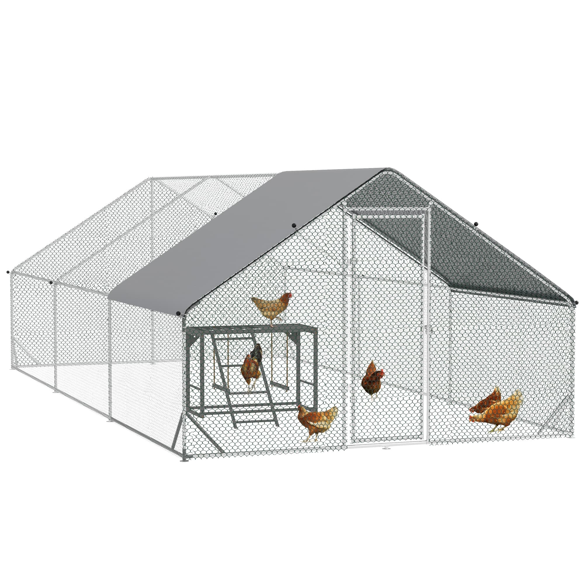 PawHut Chicken Run with Activity Shelf and Cover, Walk-In Coop for Outdoor Use, 3 x 6 x 2m | Aosom UK