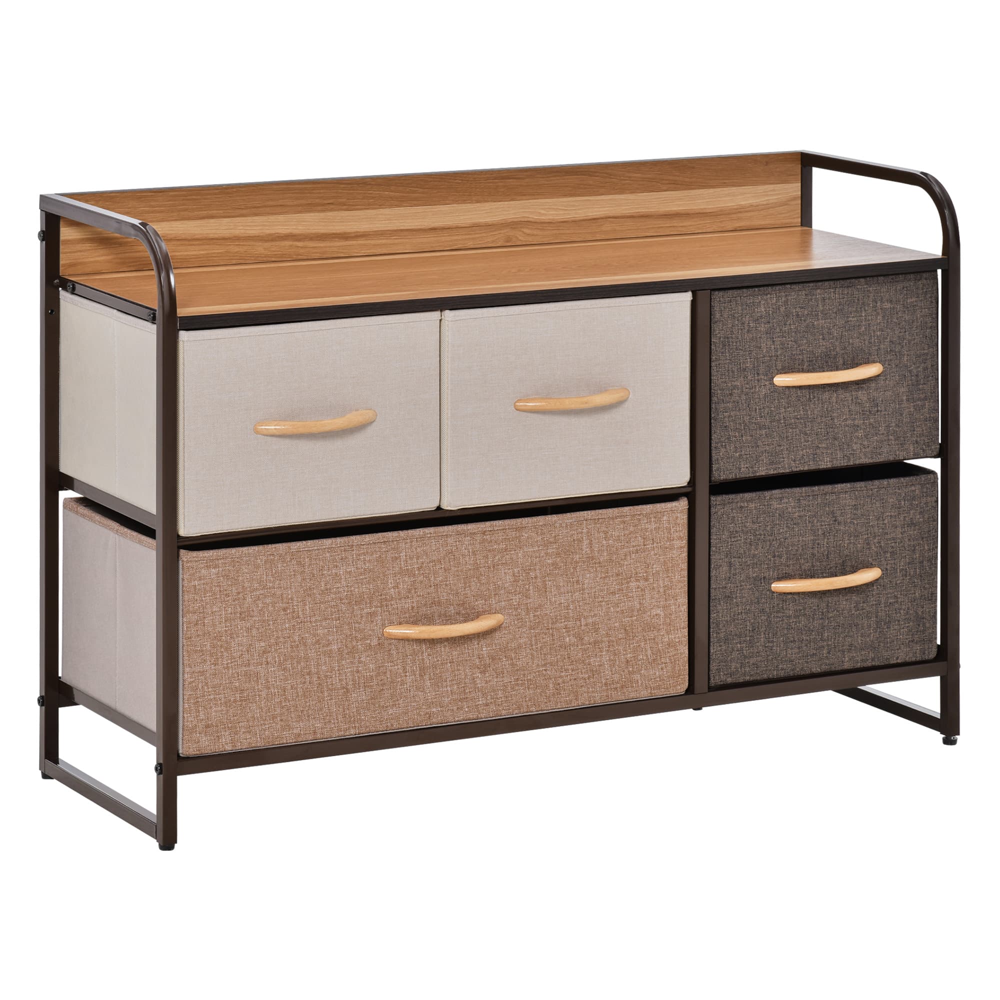 HOMCOM Fabric Dresser: 5-Drawer Linen Tower with Wooden Top, Bedroom & Hallway Storage, Slate Grey | Aosom UK