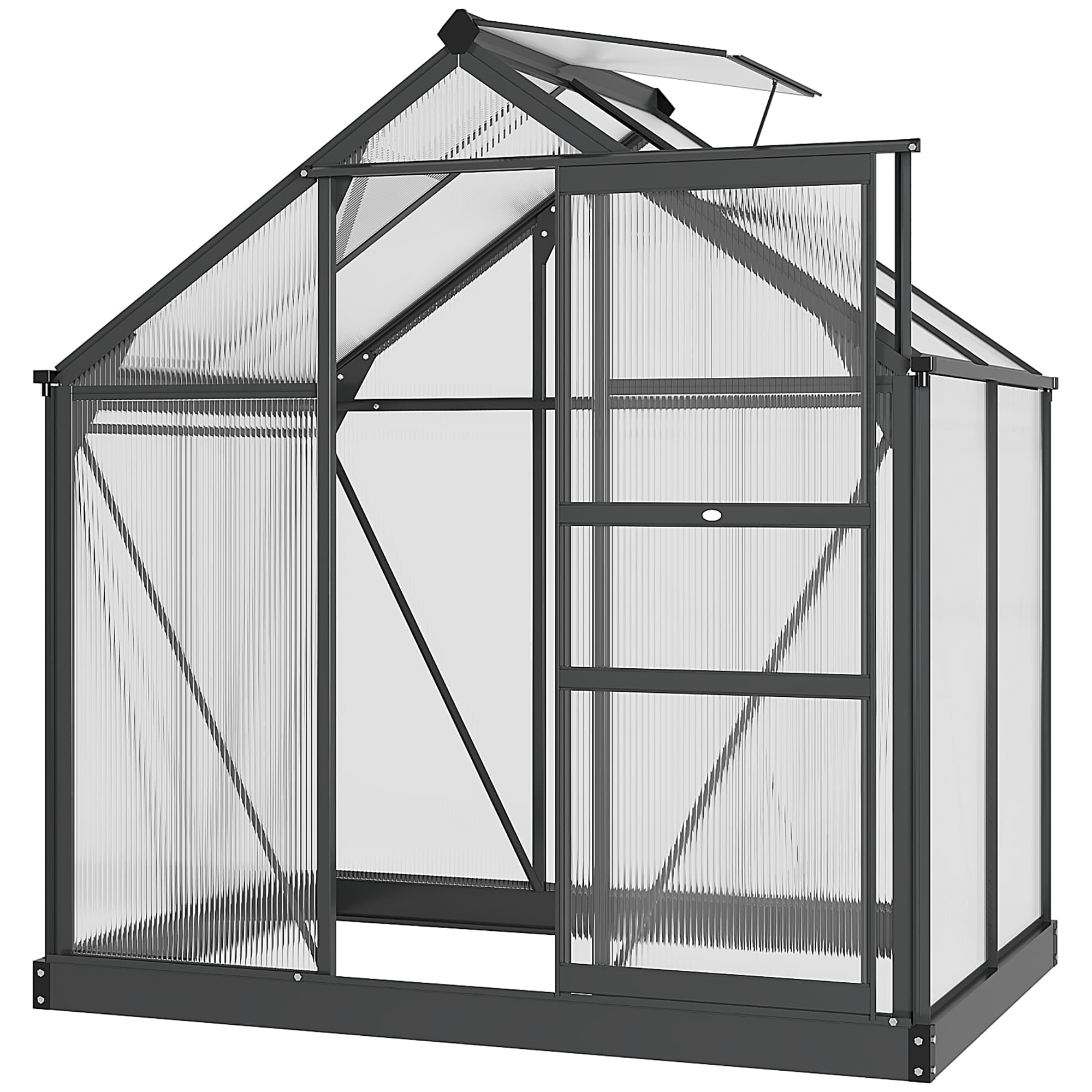 Outsunny Polycarbonate Greenhouse Large Walk-In Green House Garden Plants Grow Galvanized Base Aluminium Frame w/ Slide Door, 6 x 4ft, Grey  | Aosom UK