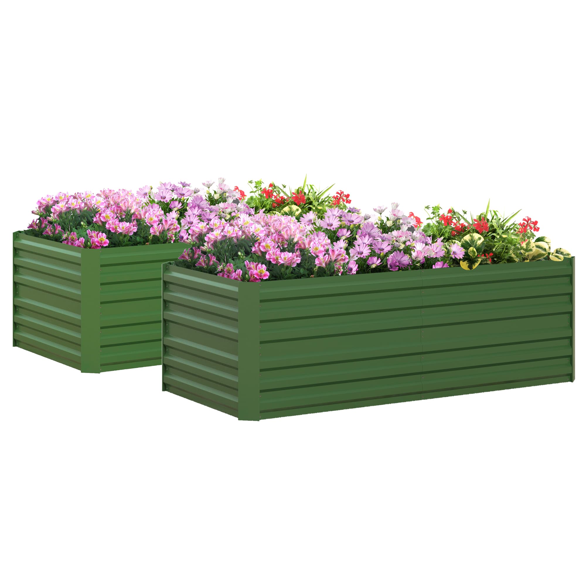 Outsunny Set of 2 Raised Beds for Garden, Galvanised Steel Outdoor Planters w/ Multi-reinforced Rods for Vegetables, Plants, Flower | Aosom UK