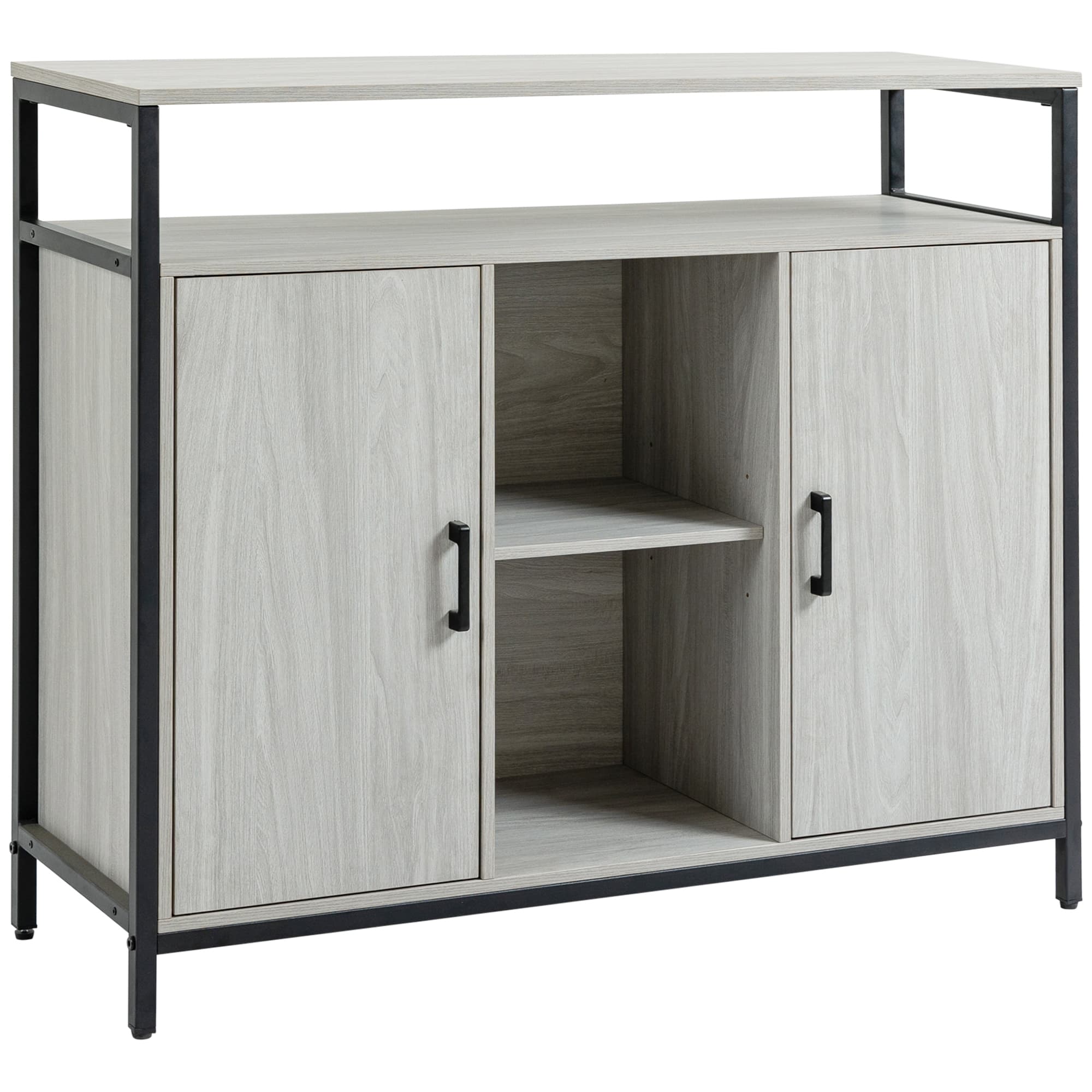 HOMCOM Kitchen Storage Cabinets, Contemporary Style, Steel-Framed, Living room sideboard with Adjustable Shelves & 2 Doors, Light Grey | Aosom UK