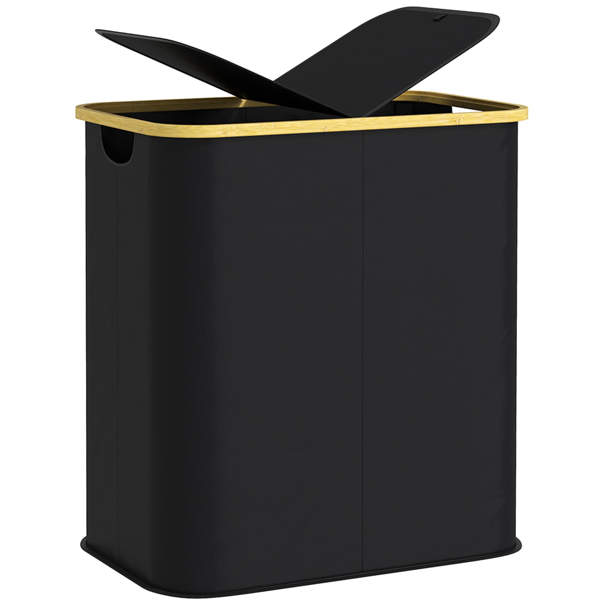 HOMCOM Double Laundry Basket With Lid, 80L Collapsible Laundry Hamper with Groove Handles, Washing Basket for Bathroom, Bedroom, Black | Aosom UK