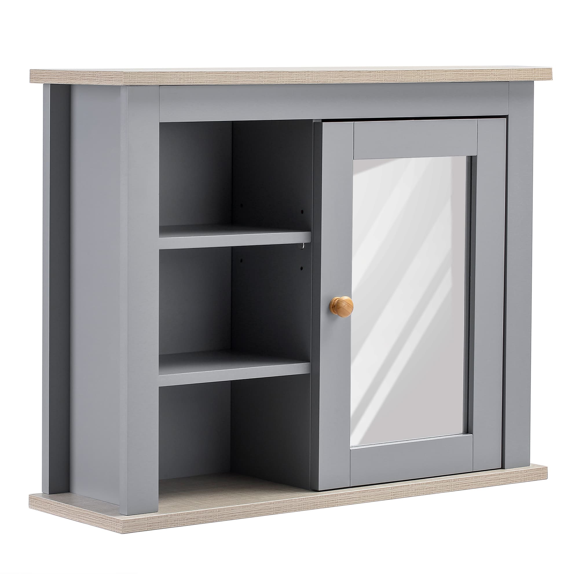 Kleankin Wall-Mounted Mirror Cabinet: Bathroom Storage with Door, Adjustable Shelf, Ideal for Hallways & Living Areas, Grey | Aosom UK