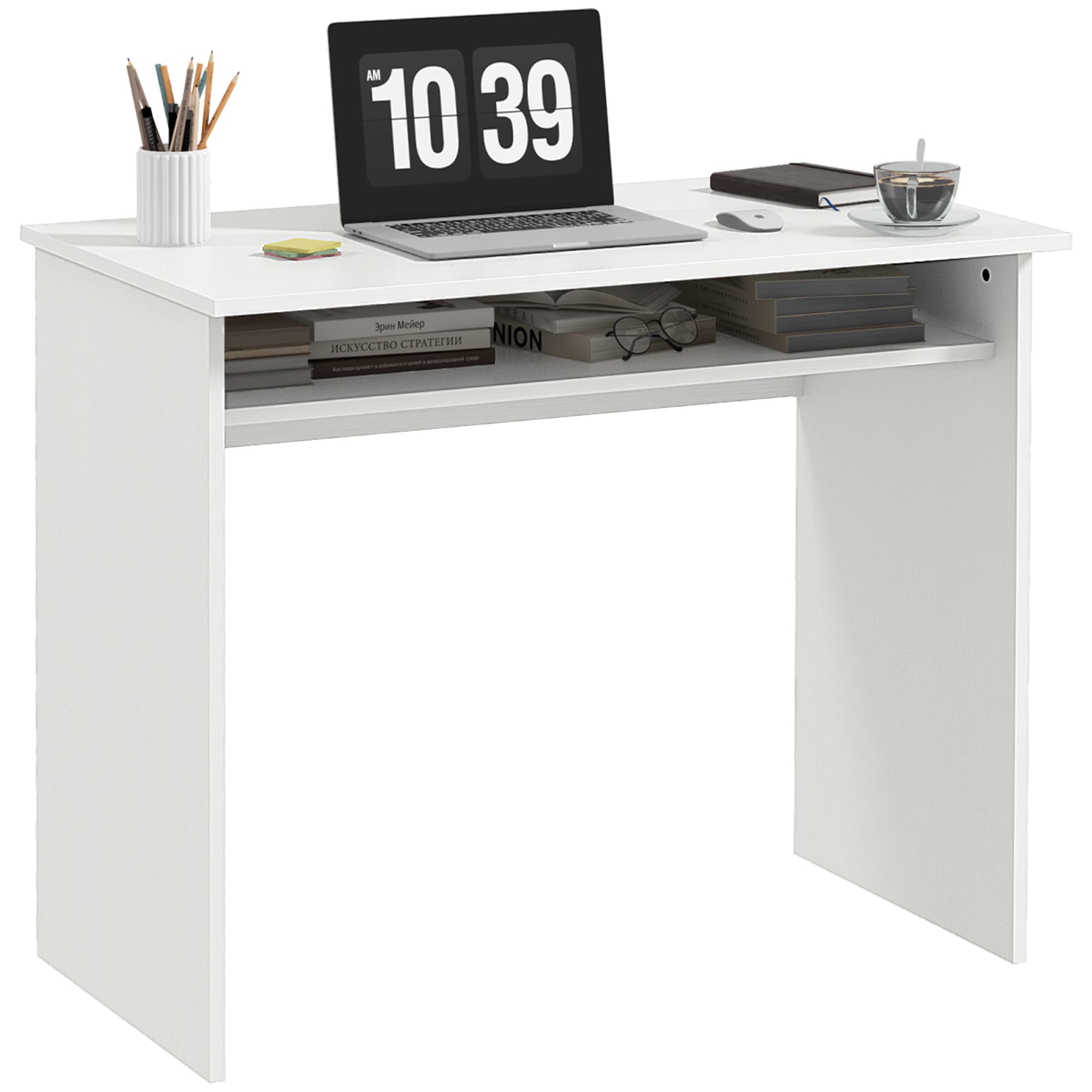 HOMCOM Working Desk with Storage Shelf, Writing Desk, Computer Tablek, Writing Reading for Home and Office, White | Aosom UK