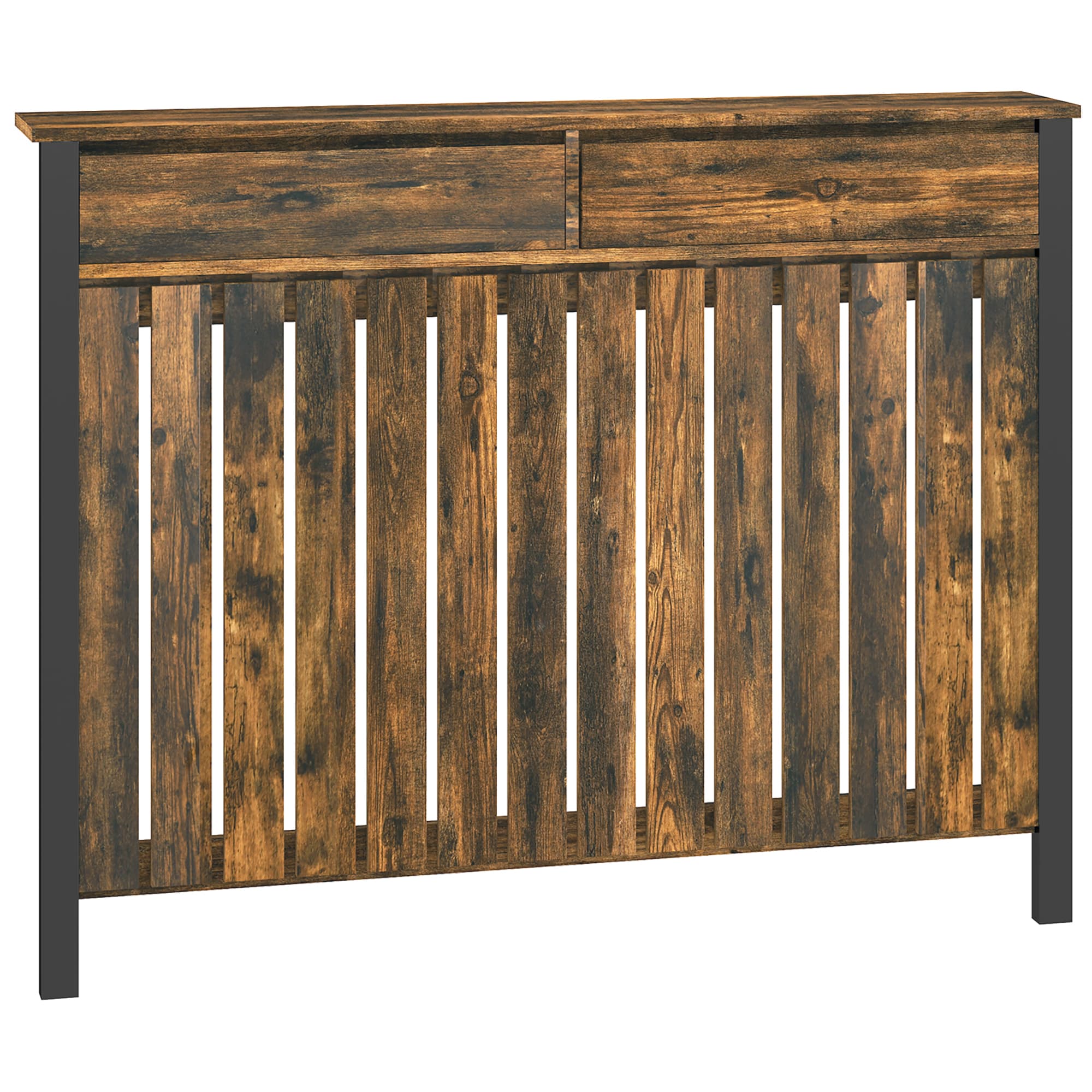 HOMCOM 93 x 119cm Rustic-Look Radiator Cover - Brown/Black | Aosom UK