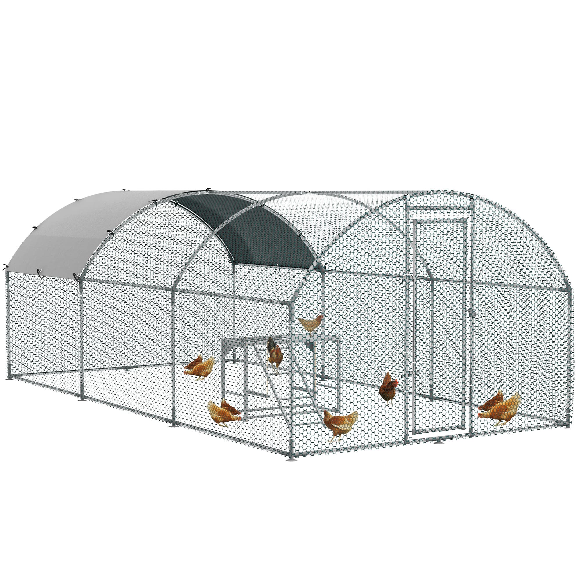 PawHut Spacious Walk-In Chicken Run, Outdoor Coop with Activity Shelf and Protective Cover, 2.8x5.7x2m, Secure Design