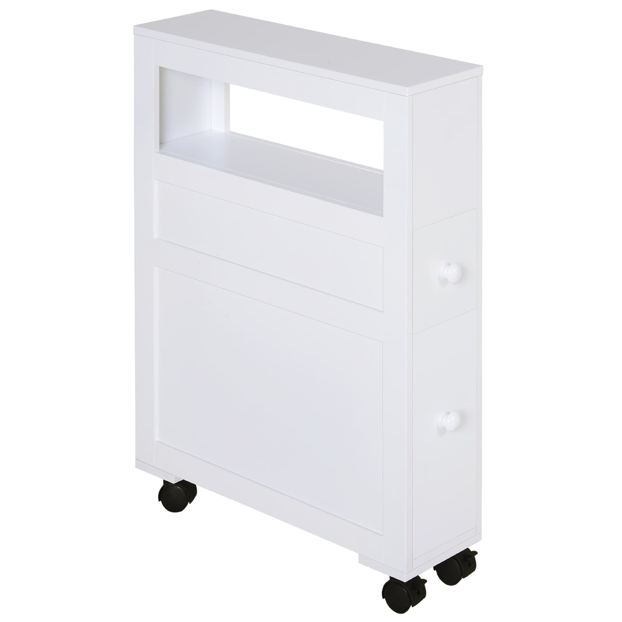 HOMCOM MDF Narrow Rolling Bathroom Side Cabinet White | Aosom UK