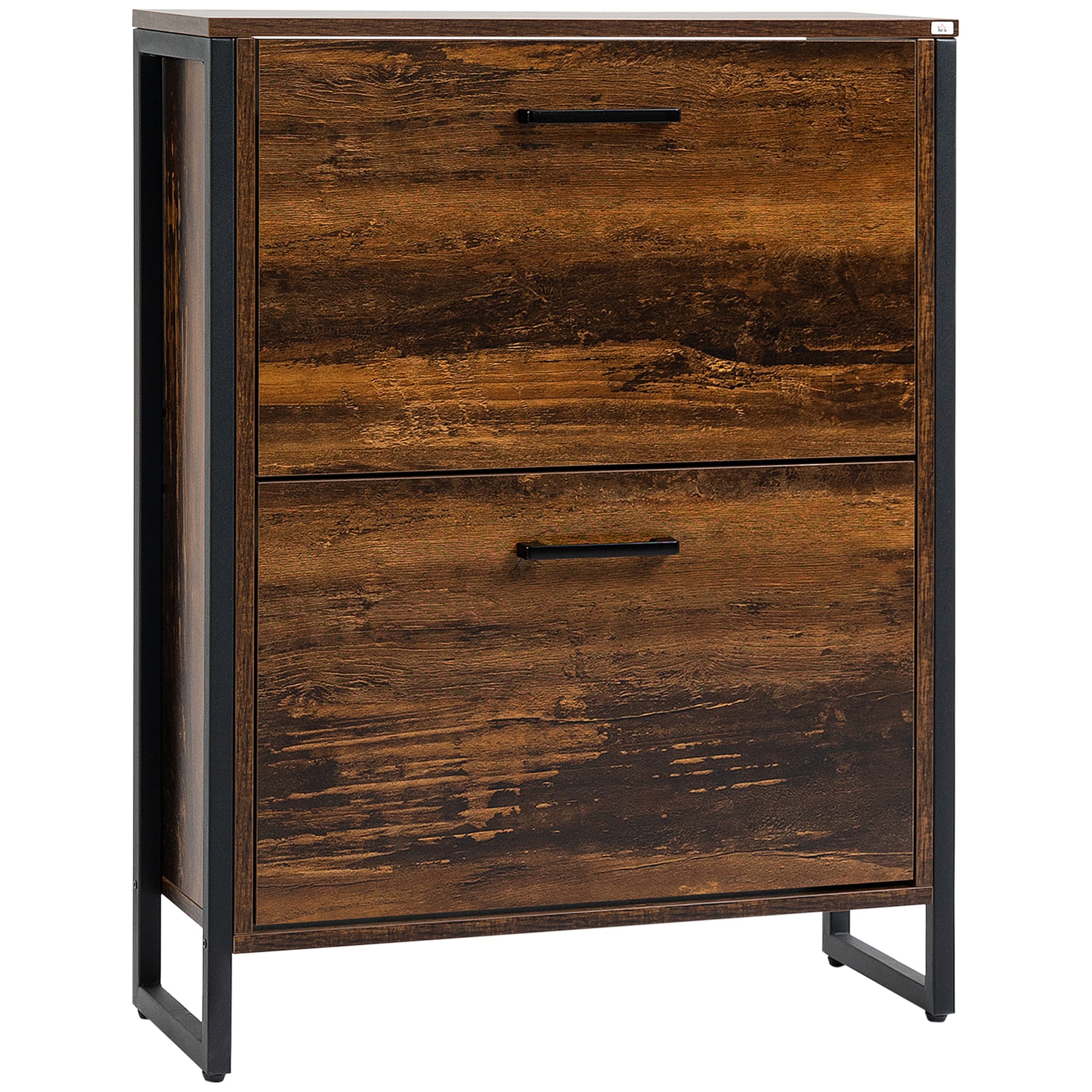 HOMCOM Industrial Shoe Cabinet with 2 Flip Drawers, Narrow Shoe Storage Cabinet for 12 Pairs, Freestanding Slim Shoe Rack for Entryway | Aosom UK