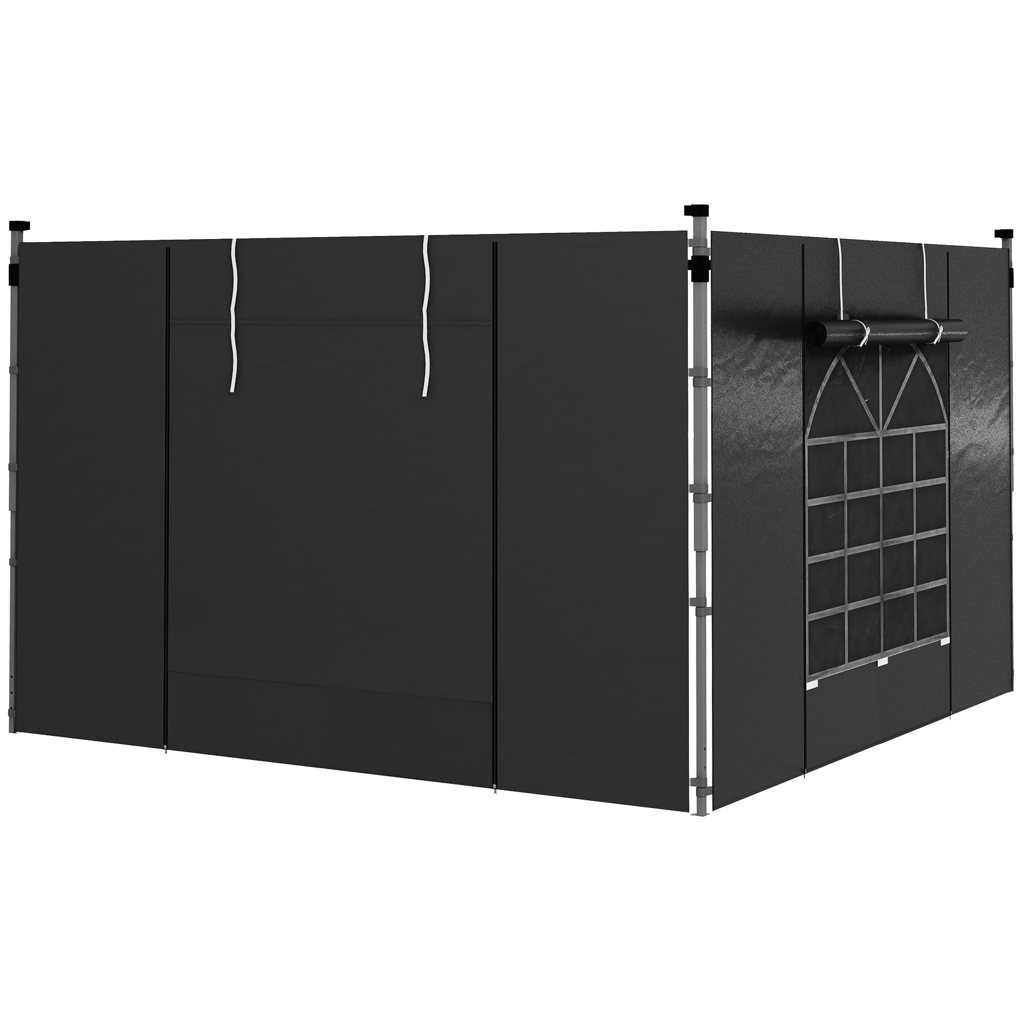 Outsunny Gazebo Side Panels, 2 Pack Sides Replacement, for 3x3(m) or 3x6m Pop Up Gazebo, with Windows and Doors, Black | Aosom UK