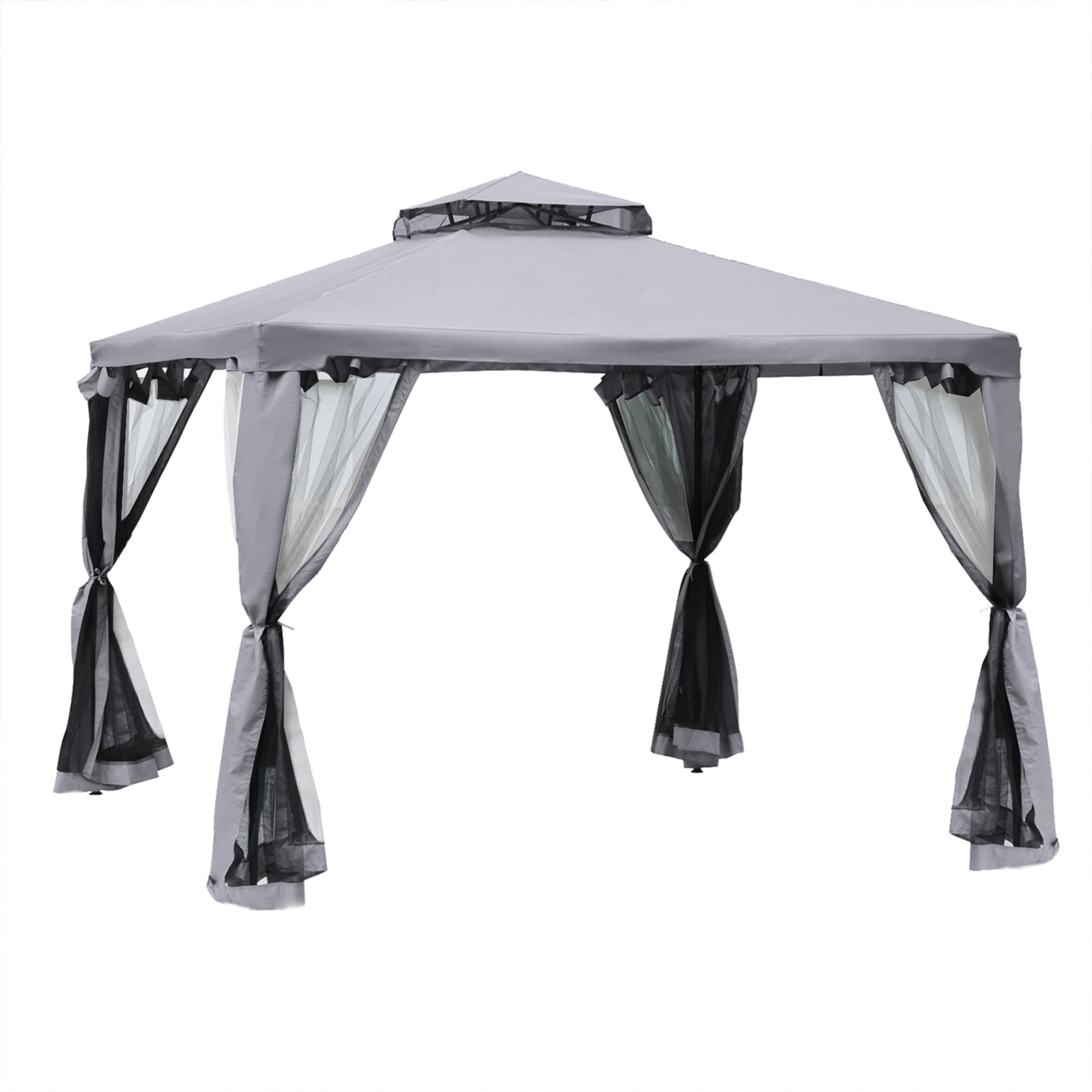 Outsunny 3x3m Waterproof Metal Garden Gazebo, Heavy-Duty 2-Tier Roof Party Marquee Event Shelter with Mesh Netting, Grey | Aosom UK