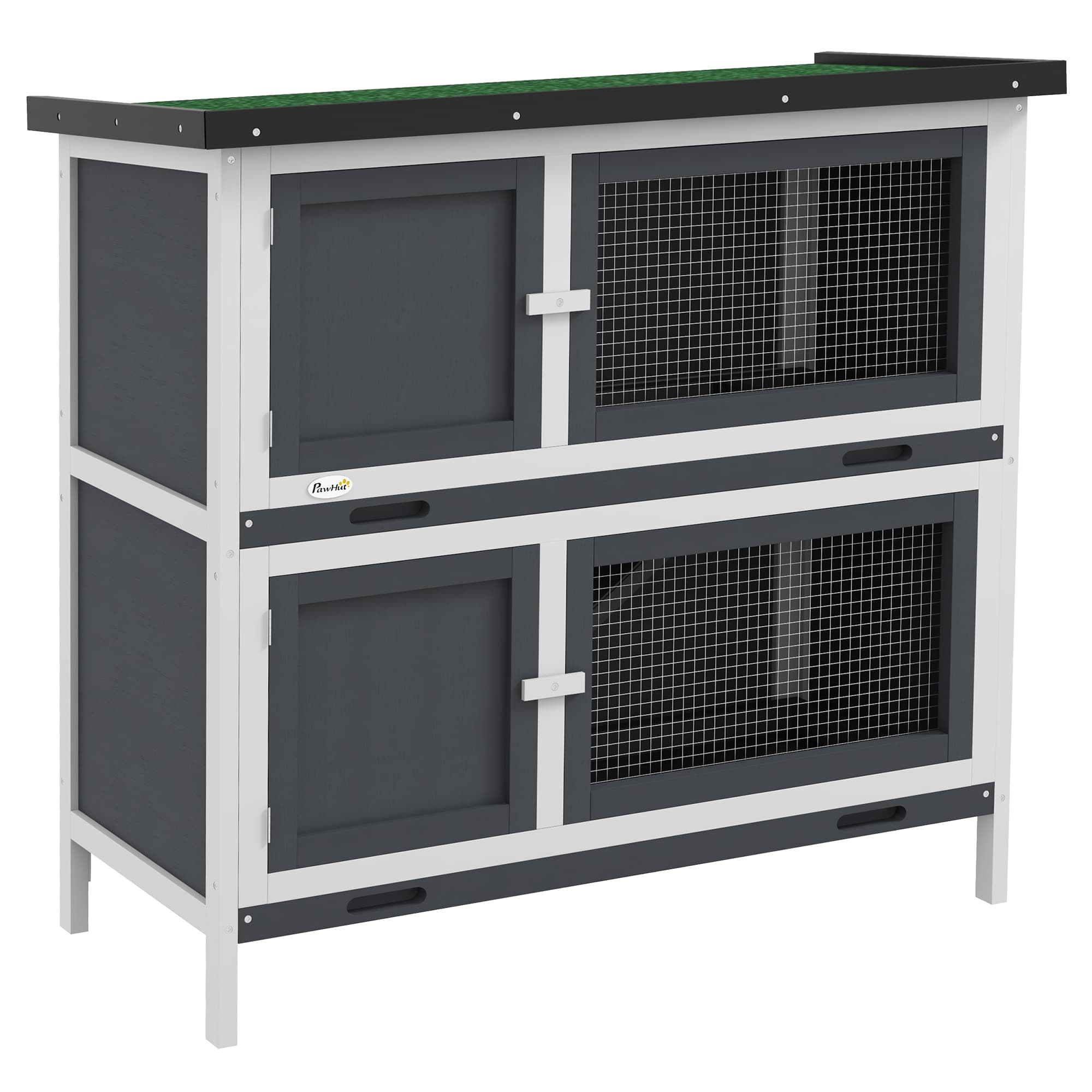 PawHut Double Decker Rabbit Hutch 2 Tier Guinea Pig House Pet Cage Outdoor with Sliding-out Tray, 100x47x91cm, Grey