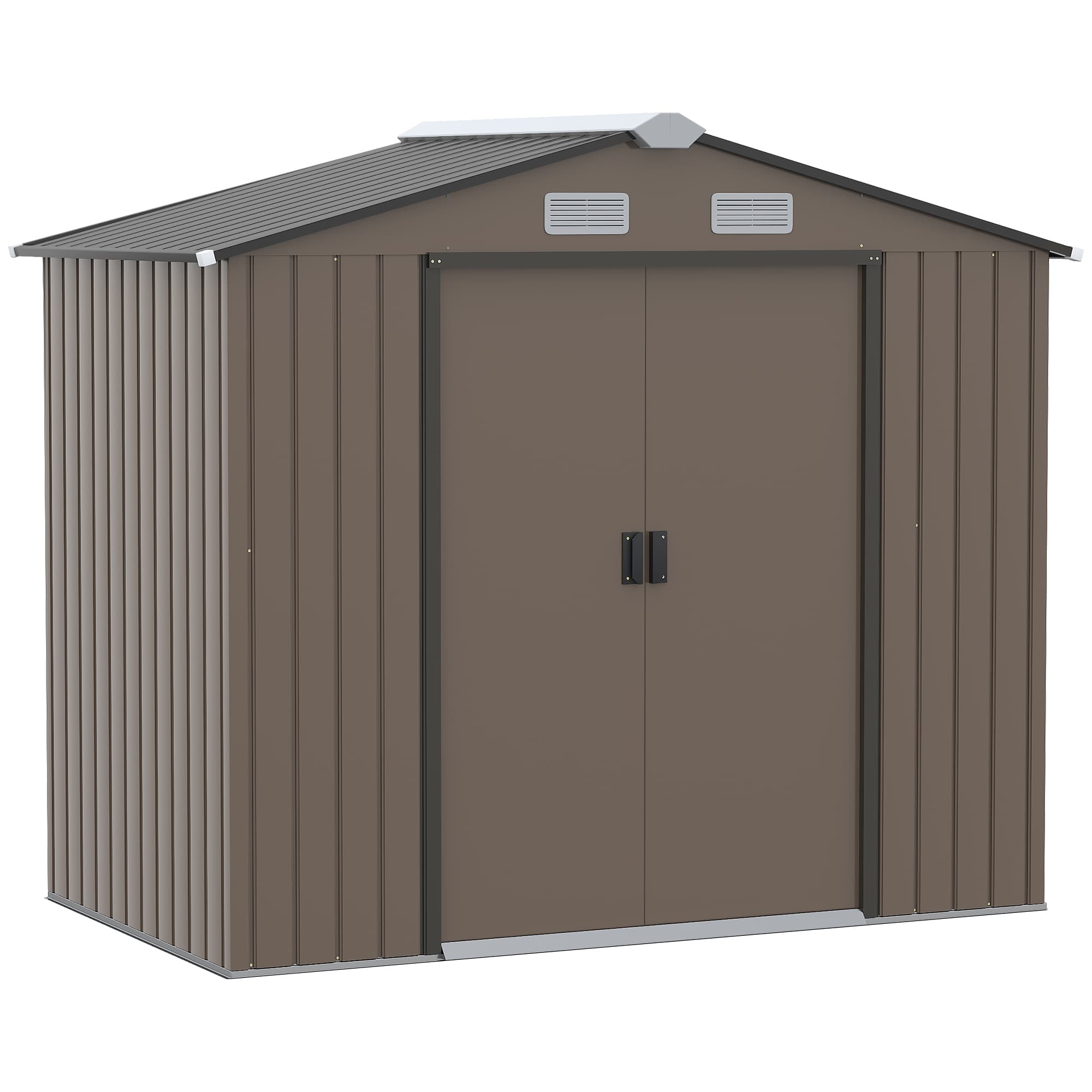 Outsunny 7ft x 4ft Lockable Garden Metal Storage Shed Large Patio Roofed Tool Storage Building Foundation Sheds Box, Brown | Aosom UK