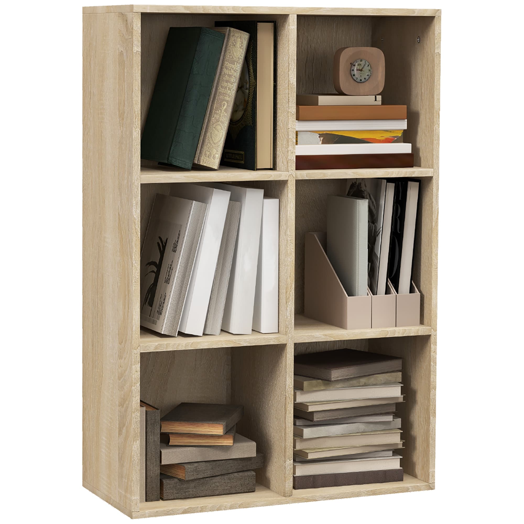 HOMCOM Six-Cube Bookcase - Oak Wood Effect | Aosom UK
