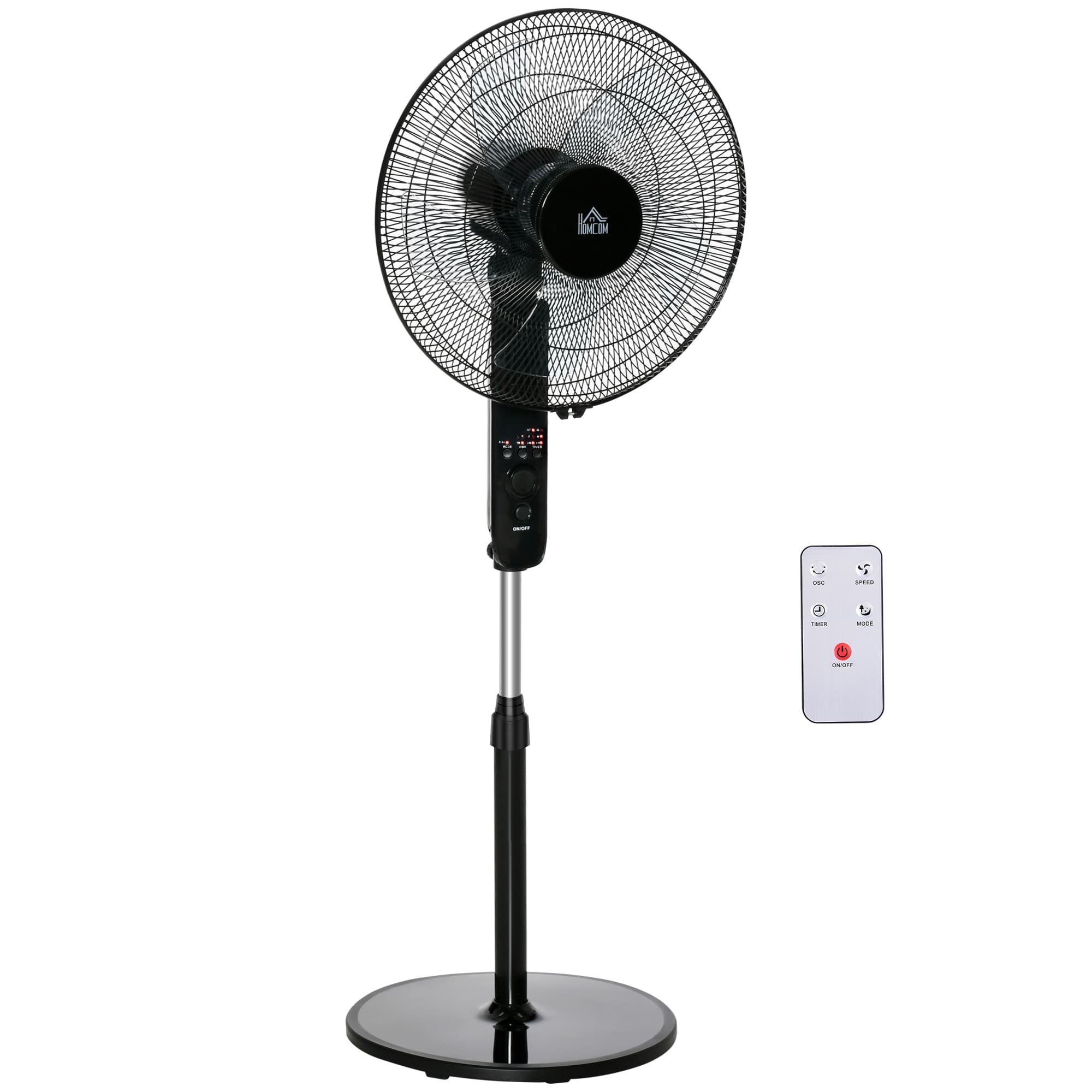 HOMCOM Oscillating Floor Fan W/ Remote Control-Standing Cooling Machine Indoor Air Refresher w/ Adjustable Height, Speed Mode, Black | Aosom UK