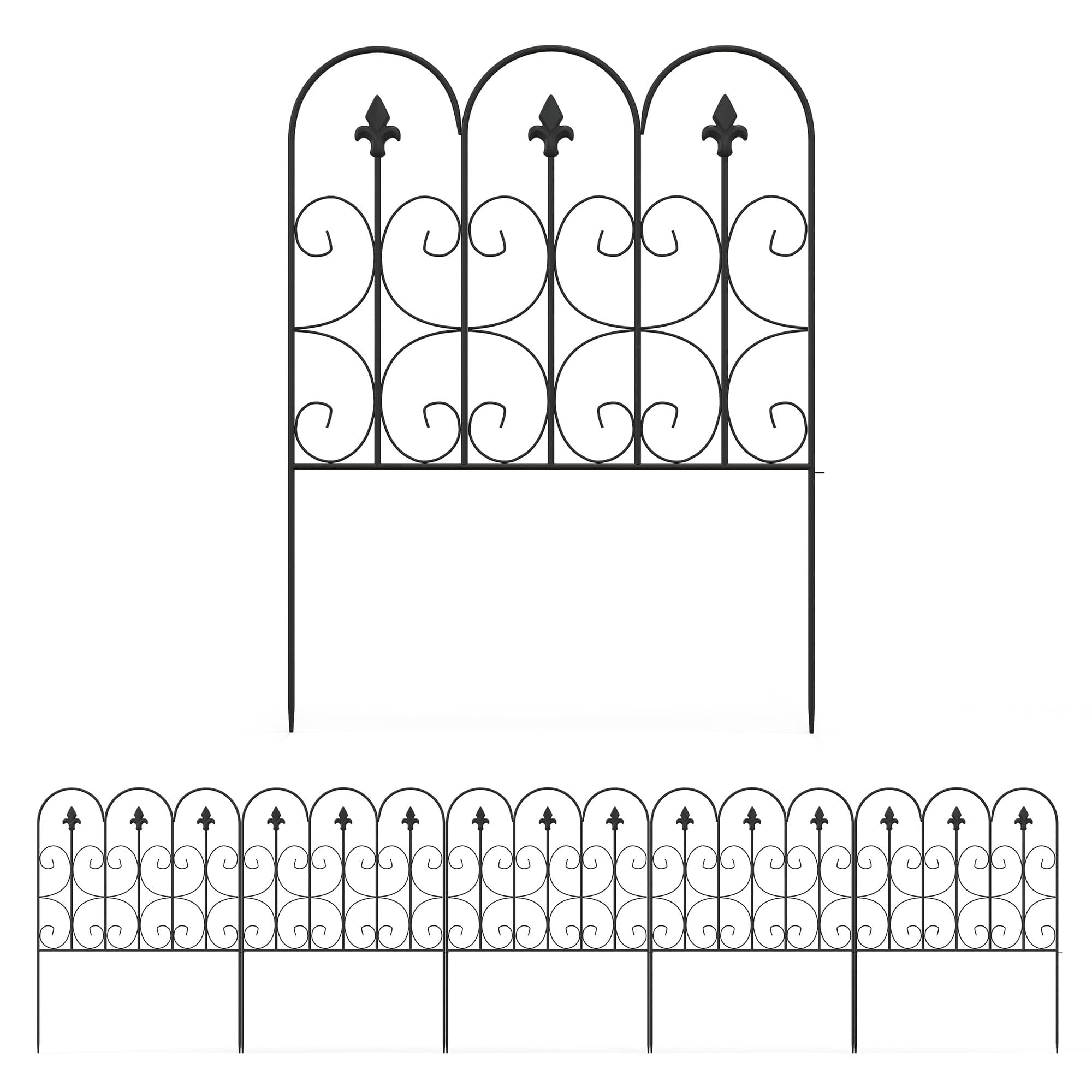 Outsunny Decorative Garden Fencing, 5PCs Outdoor Picket Fence Panels, Rustproof Metal Wire Landscape Flower Bed Border Animal Barrier | Aosom UK
