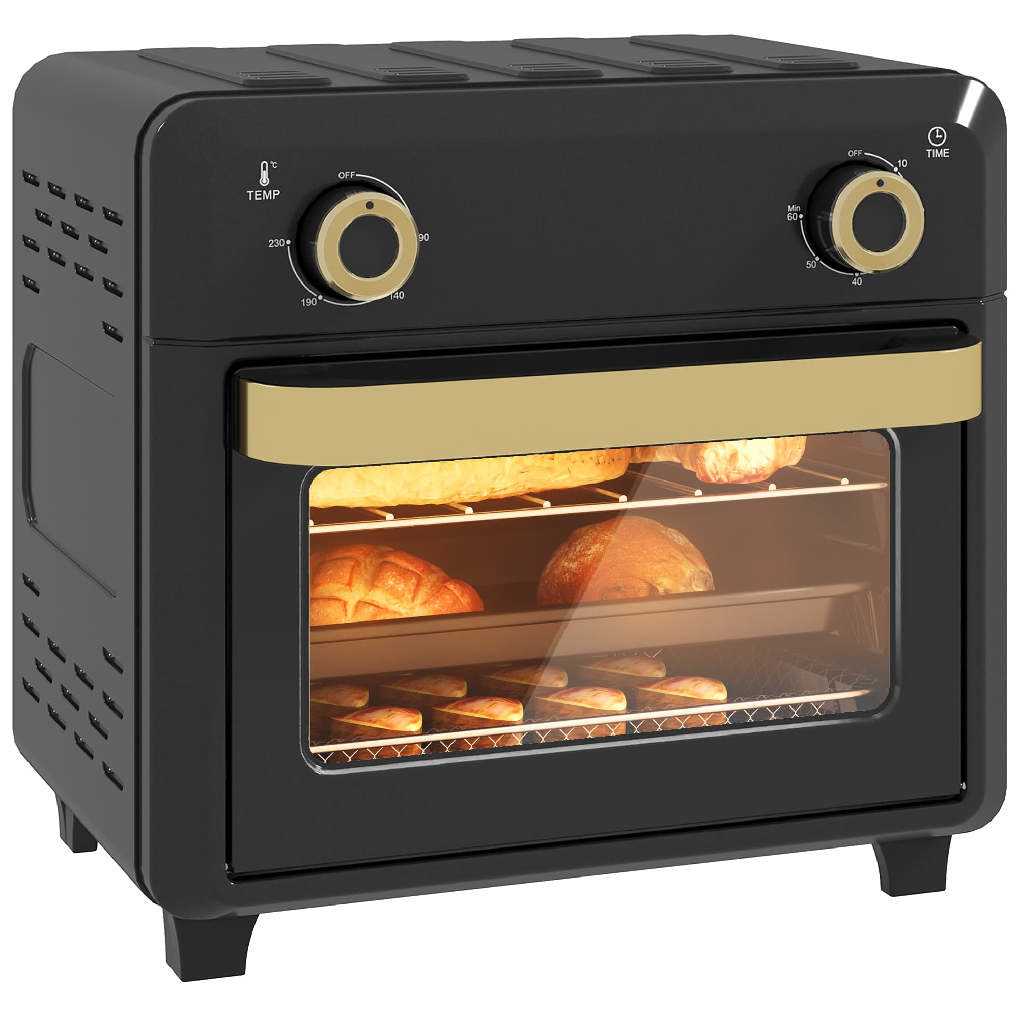 HOMCOM 10L Air Fryer Oven, Mini Oven, Oil Free Cooking, Grill, Roast, Bake, with Adjustable Temperature, Timer, 1000W, Black | Aosom UK