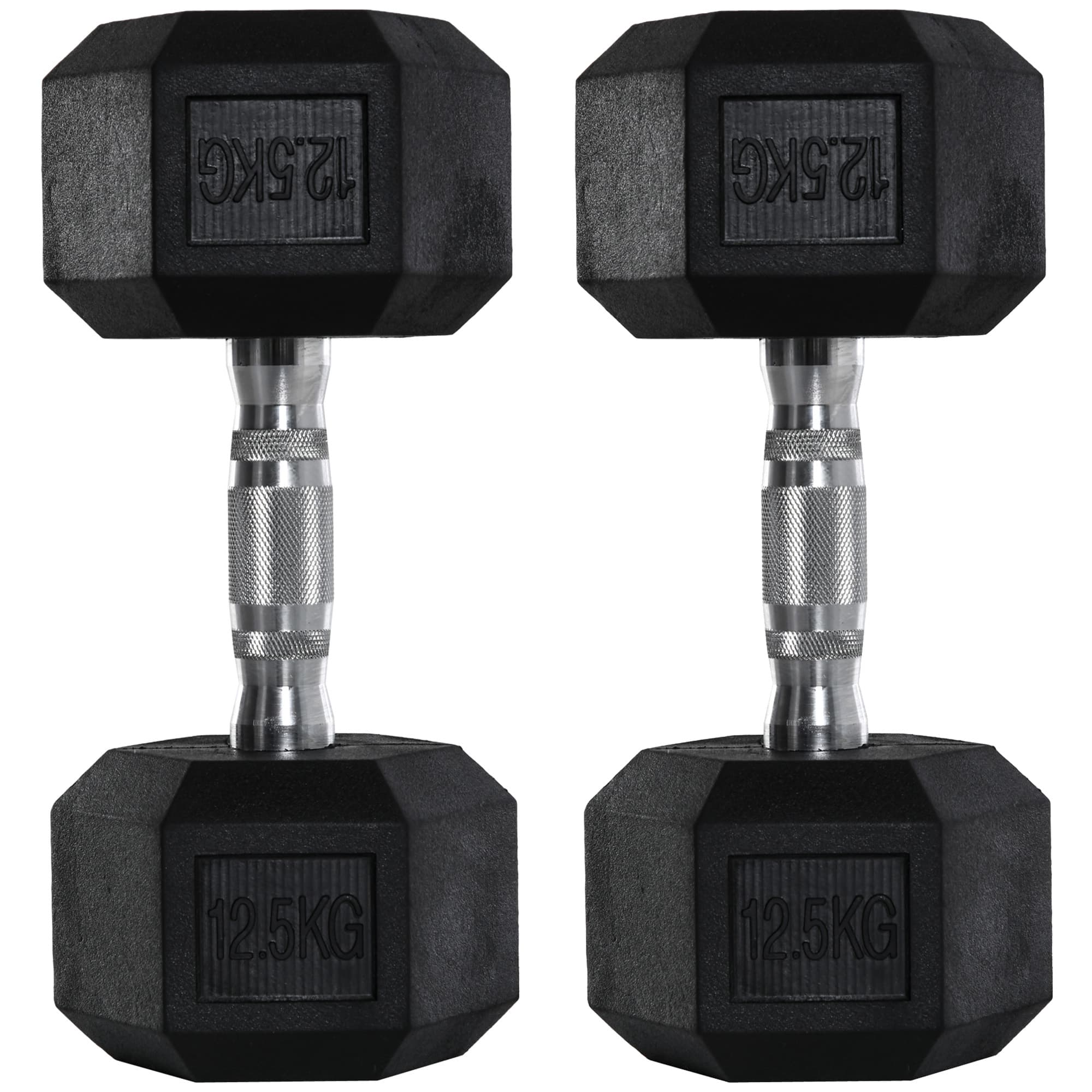 HOMCOM 2x12.5kg Rubber Hex Dumbbell Portable Hand Weights Dumbbell Home Gym Workout Fitness Hand Dumbbell | Aosom UK
