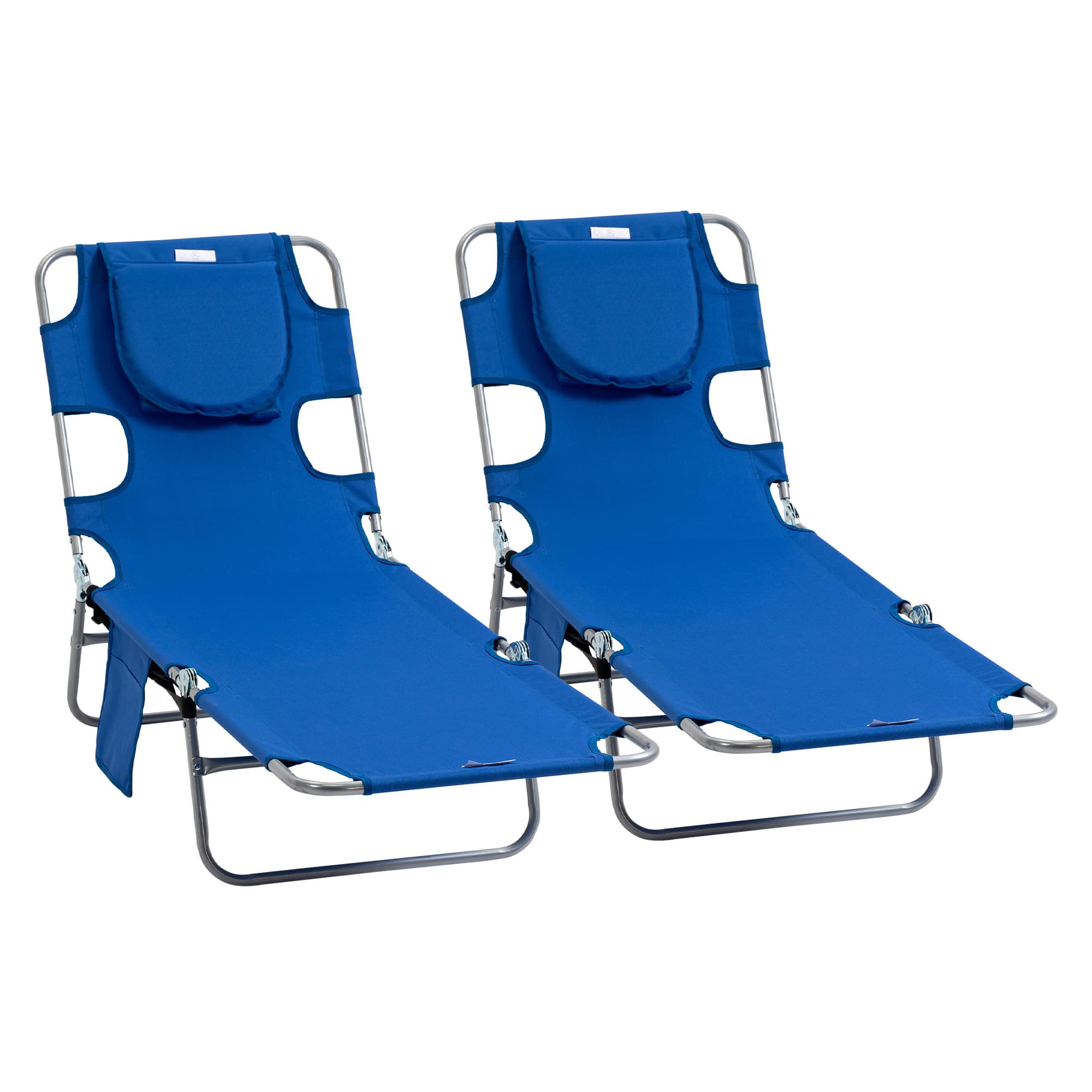Outsunny Foldable Sun Lounger Set, 2 Pieces with Reading Hole, Portable Reclining Chairs with 5 Level Adjustable Backrest, Poolside | Aosom UK