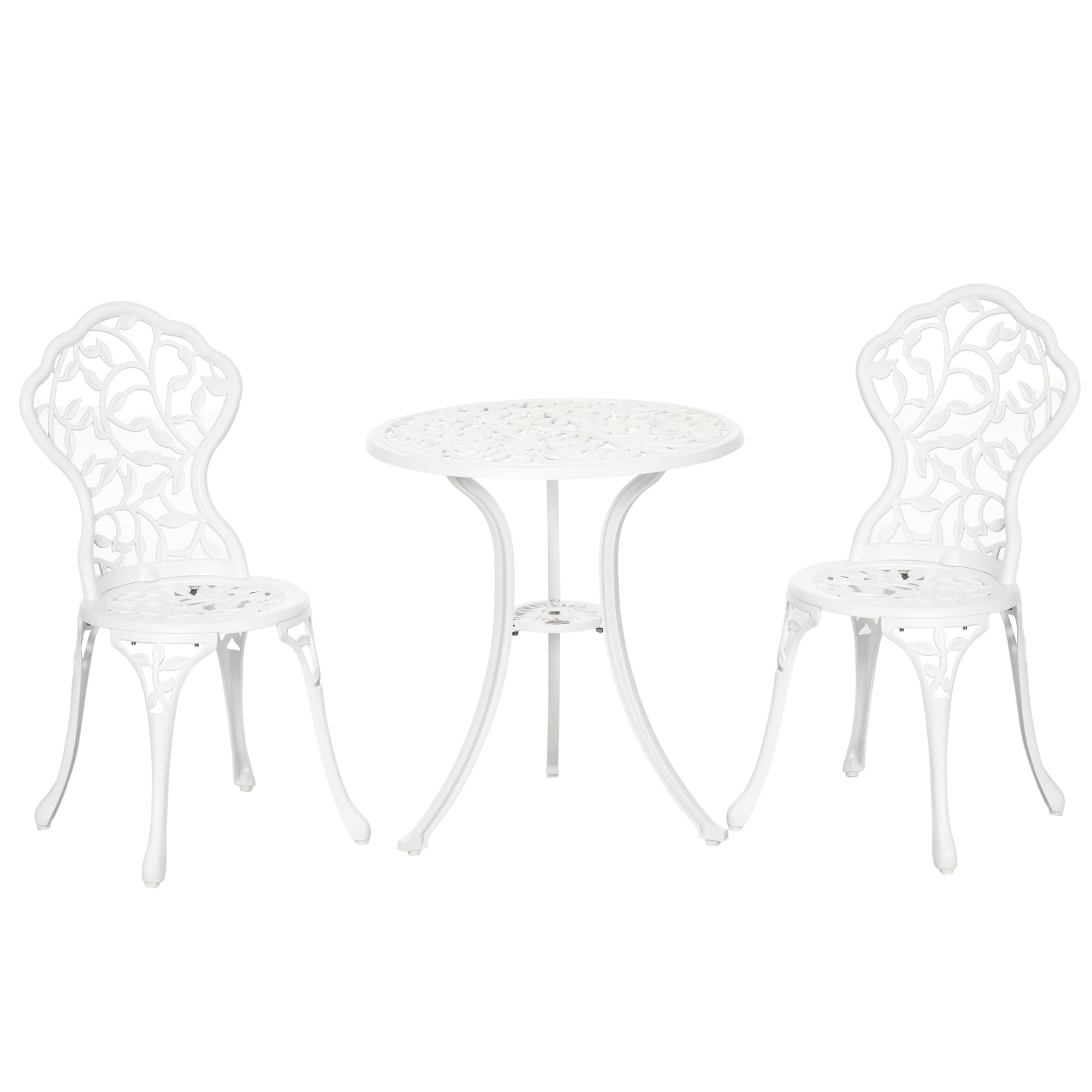 Outsunny 3 Pcs Aluminium Bistro Set Garden Furniture Dining Table Chairs Antique Outdoor Seat Patio Seater White | Aosom UK