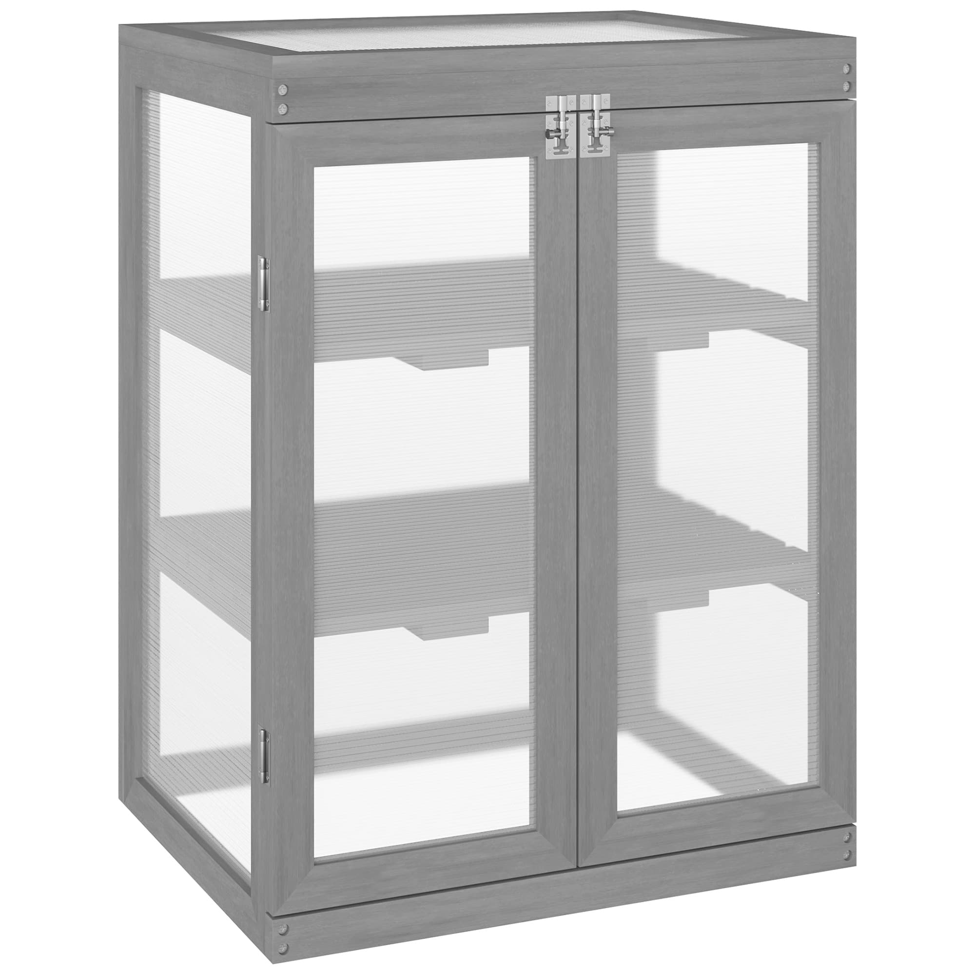 Outsunny 3-tier Wood Greenhouse Garden Polycarbonate Cold Frame Balcony Grow House w/ Storage Shelf for Plants, Flowers, Dark Grey | Aosom UK