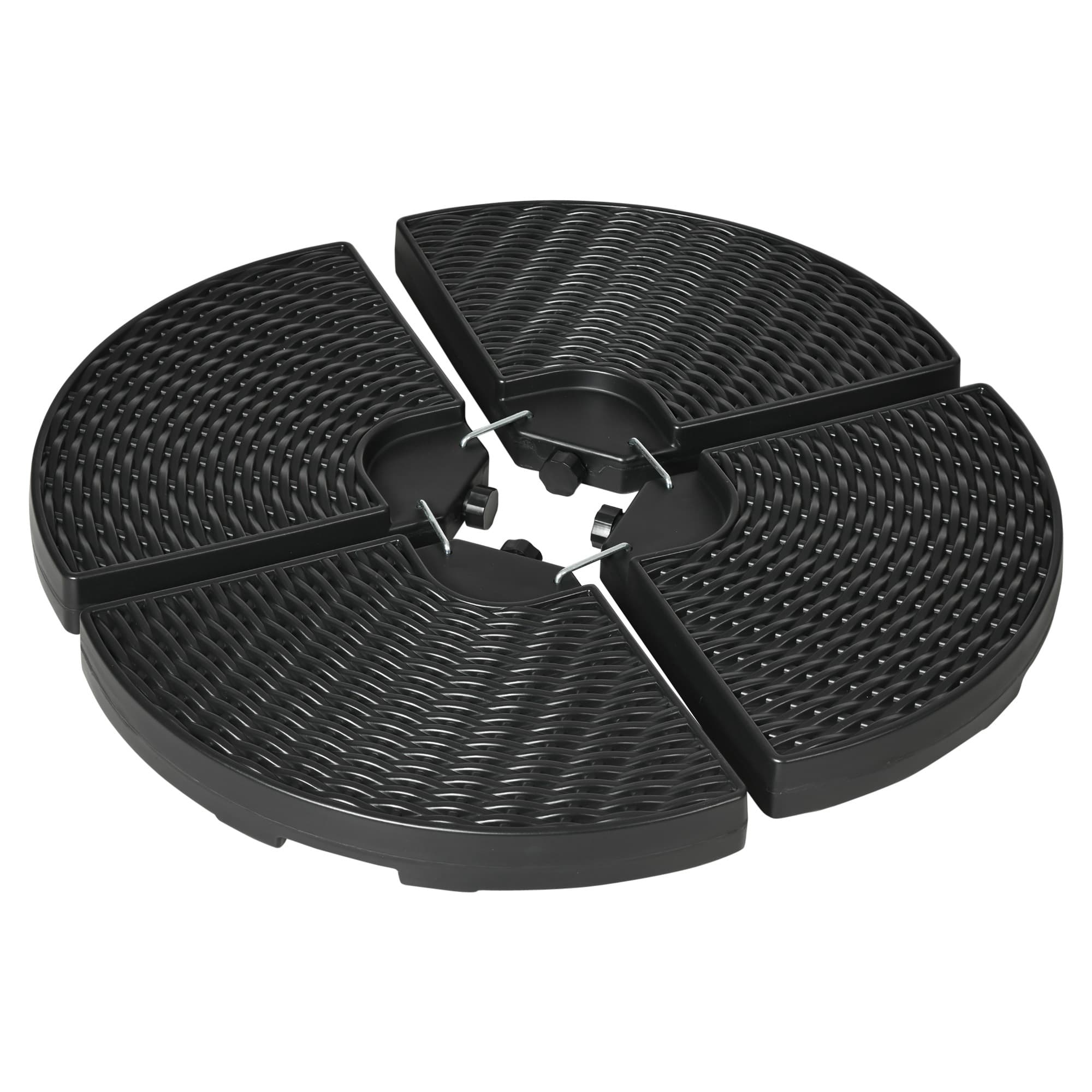 Outsunny 4PC Parasol Base Set, Wicker Effect Patio Umbrella Weights, Water/Sand Fillable with Handles