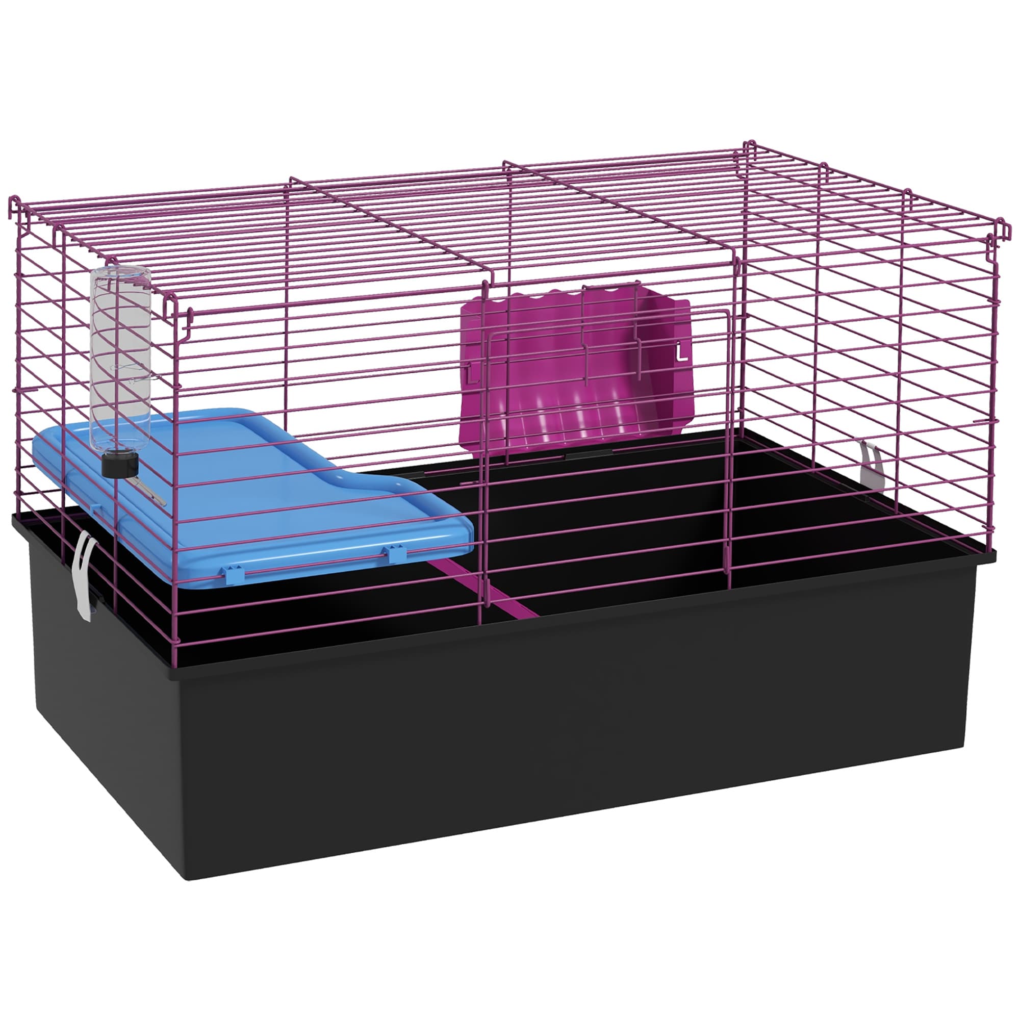 PawHut Chinchillas Small Rabbit Guinea Pig Small Animal Cage Pet Playhouse with Platform Ramp, 71 x 46 x 47 cm | Aosom UK