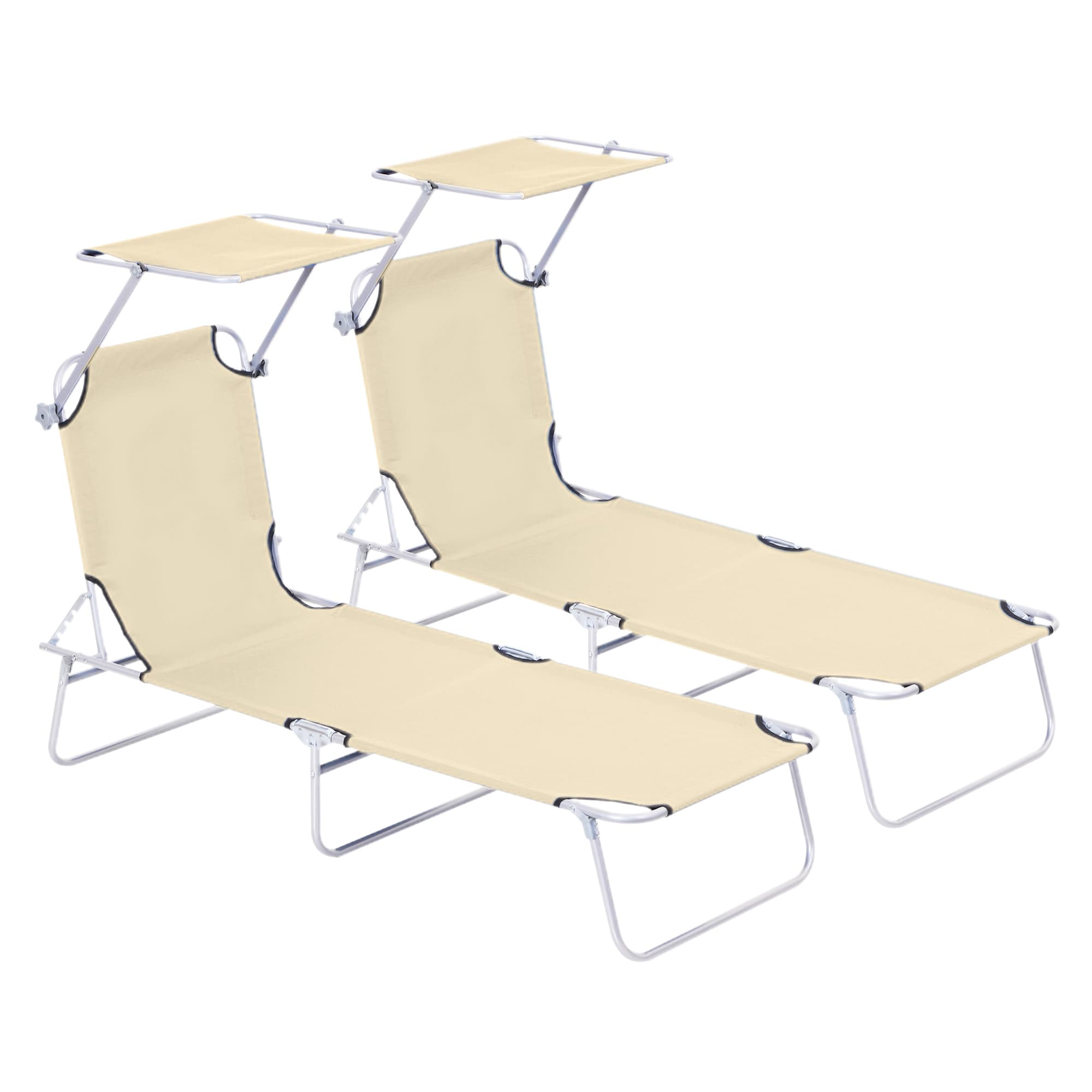 Outsunny 2 Foldable Outdoor Recliner Sun Loungers with Canopy, Adjustable Backrest for Patio Comfort | Aosom UK