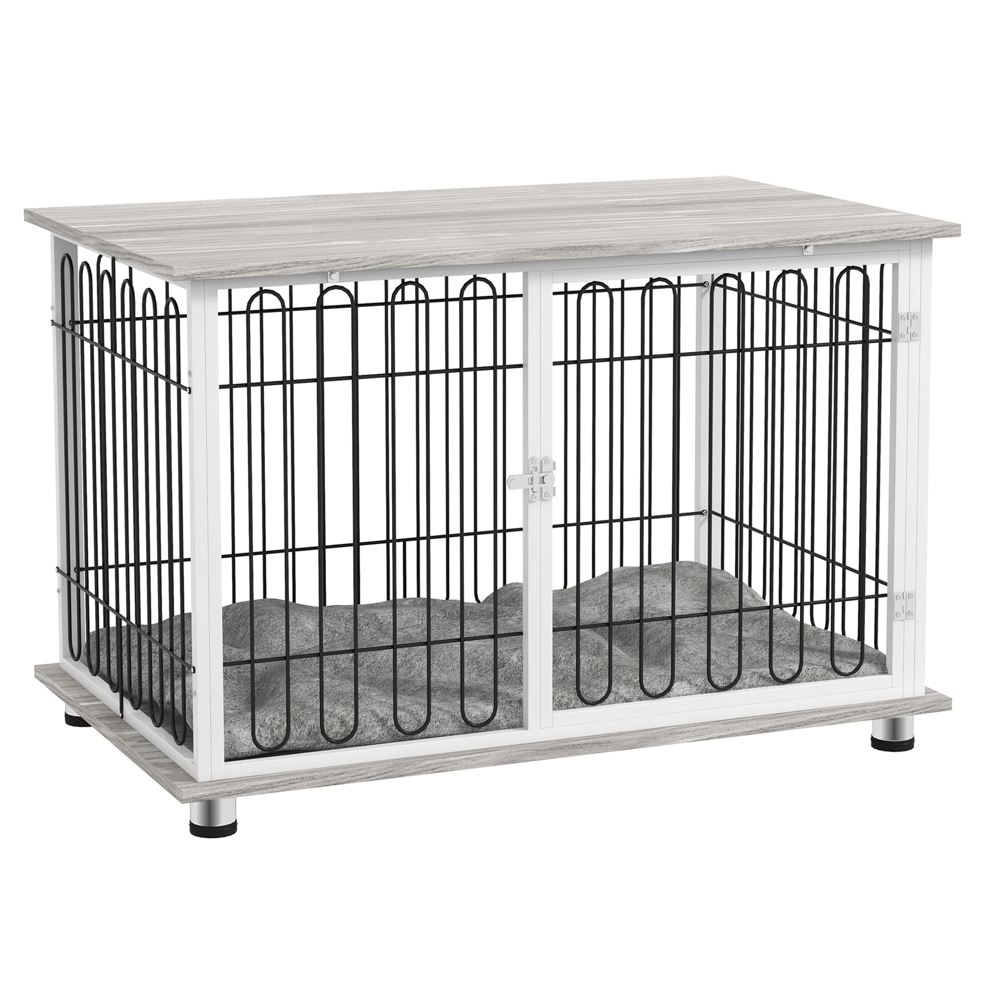 PawHut Indoor Dog Crate Furniture, Side End Table, with Soft Washable Cushion, Lockable Doors, for Big Dogs