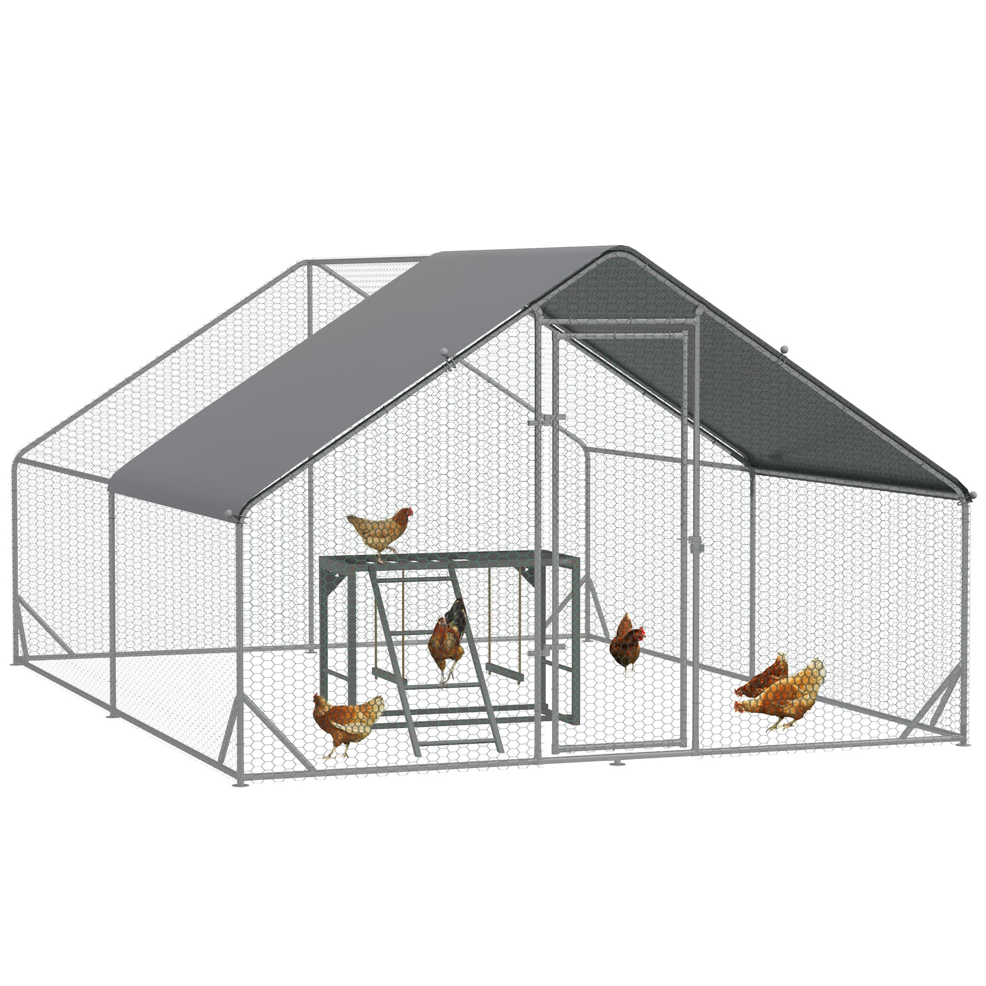 PawHut Walk In Chicken Run with Chicken Activity Shelf and Cover, 3 x 4 x 2m thumbnail 2
