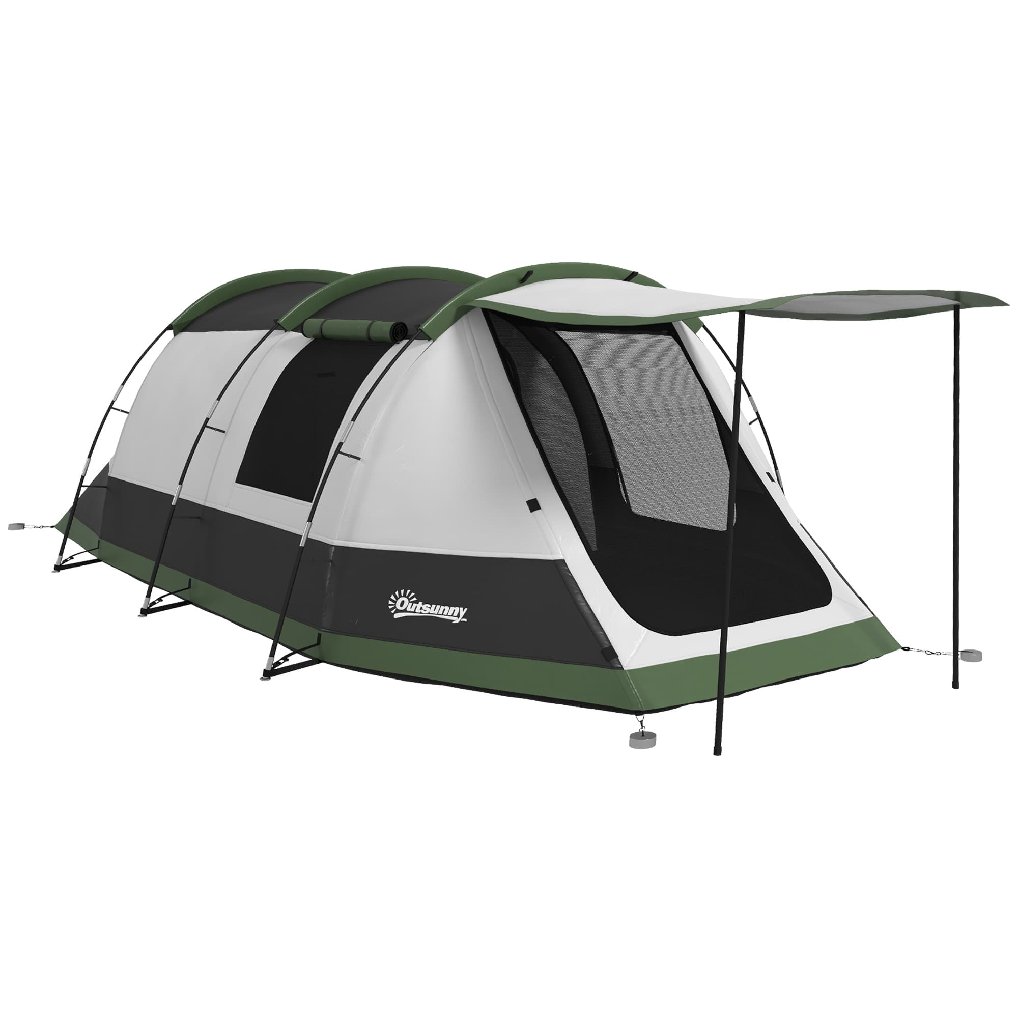 Outsunny Family Camping Tent: 3-4 Person Tunnel, 2000mm Waterproof, Lightweight with Carry Bag, Green | Aosom UK