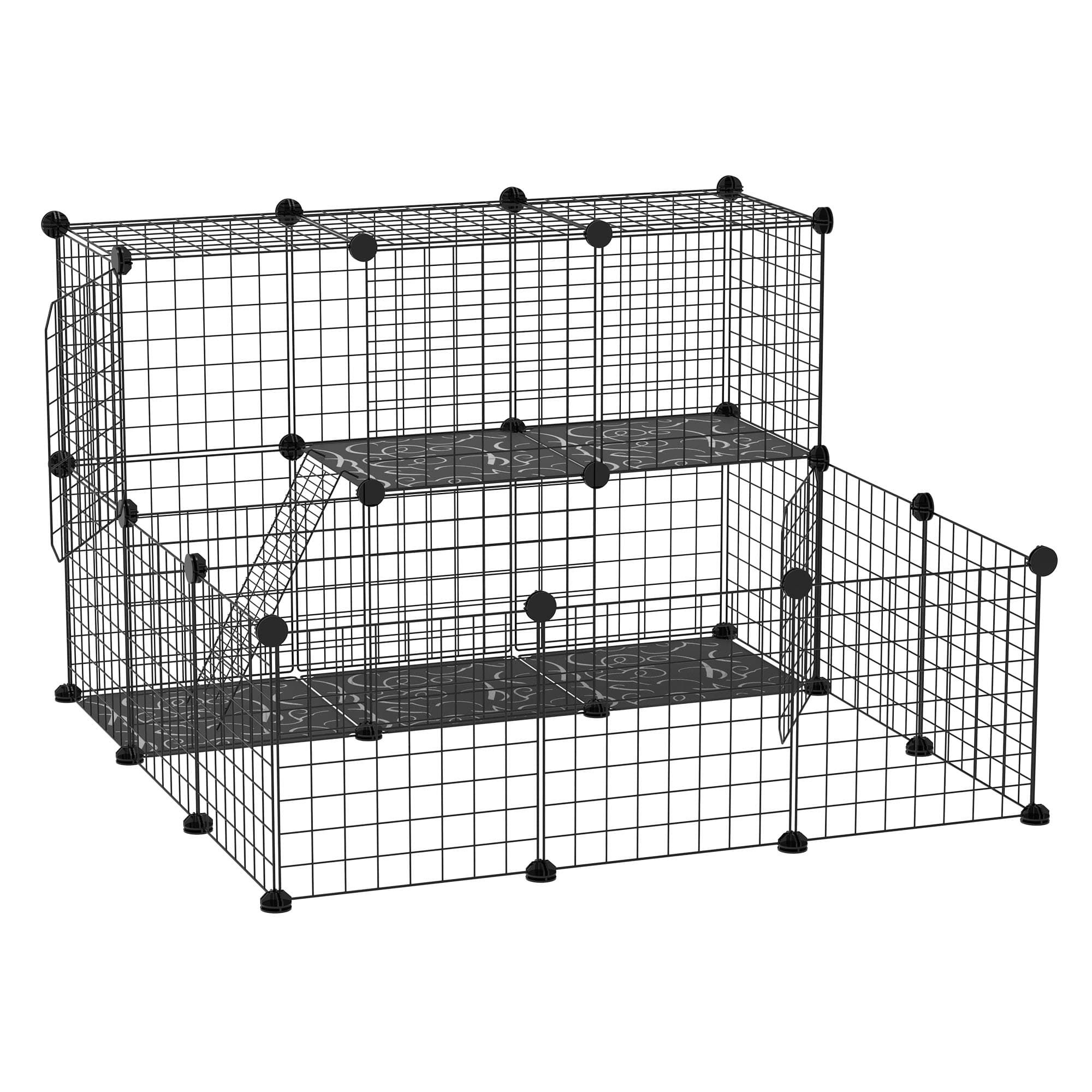 PawHut Pet Playpen w/ Door Customisable Fence for Guinea Pigs Hamsters Chinchillas Hedgehogs - Black | Aosom UK