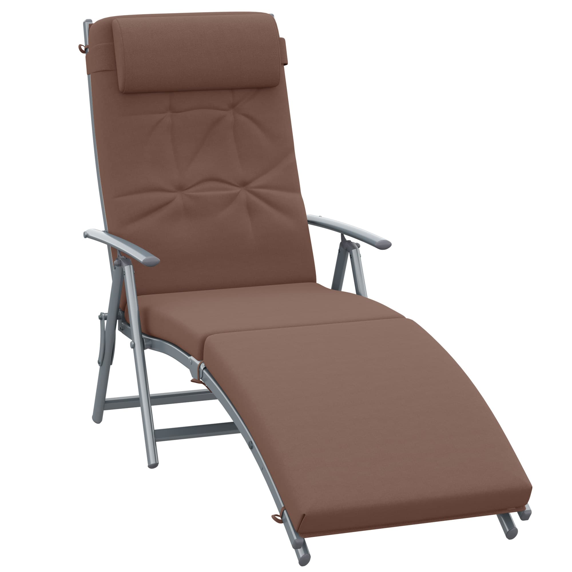 Outsunny Garden Sun Lounger, Foldable Reclining Chair with Pillow and Adjustable Back, Texteline Fabric, Brown | Aosom UK