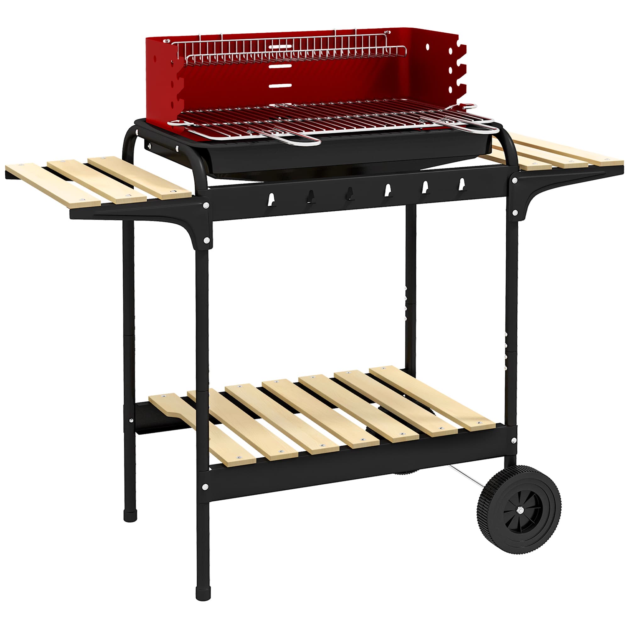 Outsunny Outdoor 5-Level Grill Height Charcoal Barbecue Grill Trolley, Red | Aosom UK