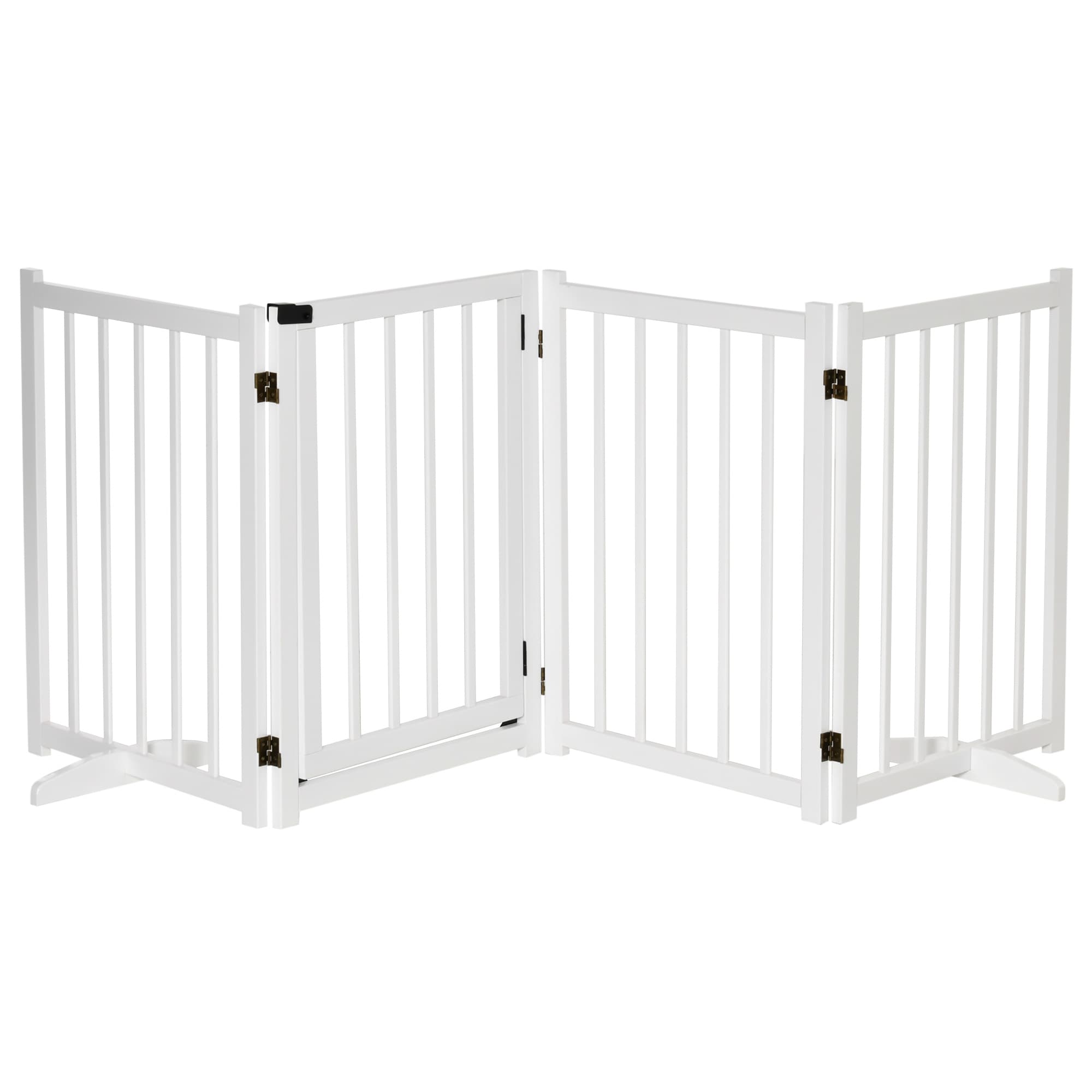 PawHut Freestanding Pet Gate: Wooden Foldable Barrier for Small to Medium Dogs, 4 Panel Design, White | Aosom UK