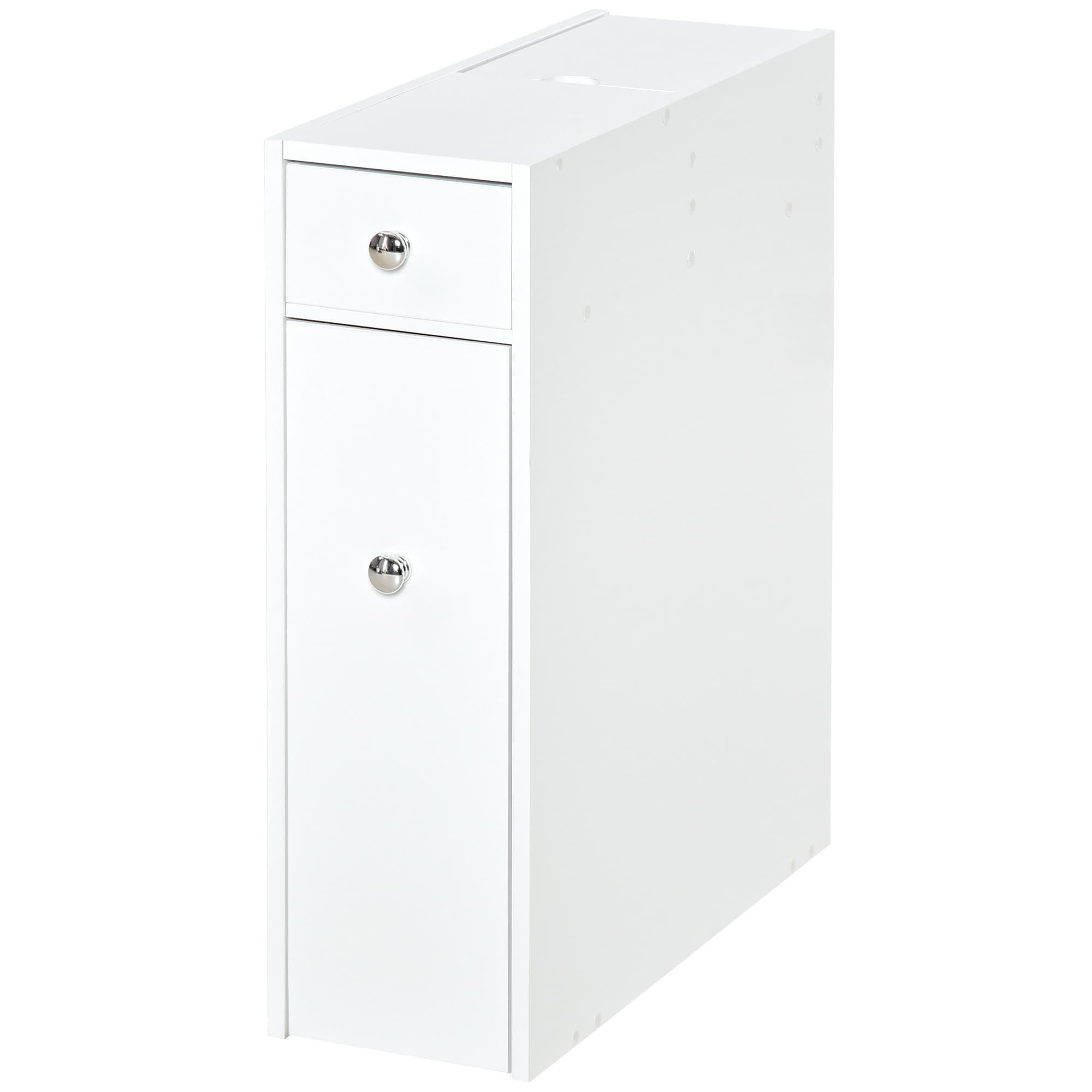 HOMCOM Slim Freestanding Bathroom Cabinet with Toilet Paper Holder, Wooden Cupboard, Durable & Stylish, White | Aosom UK