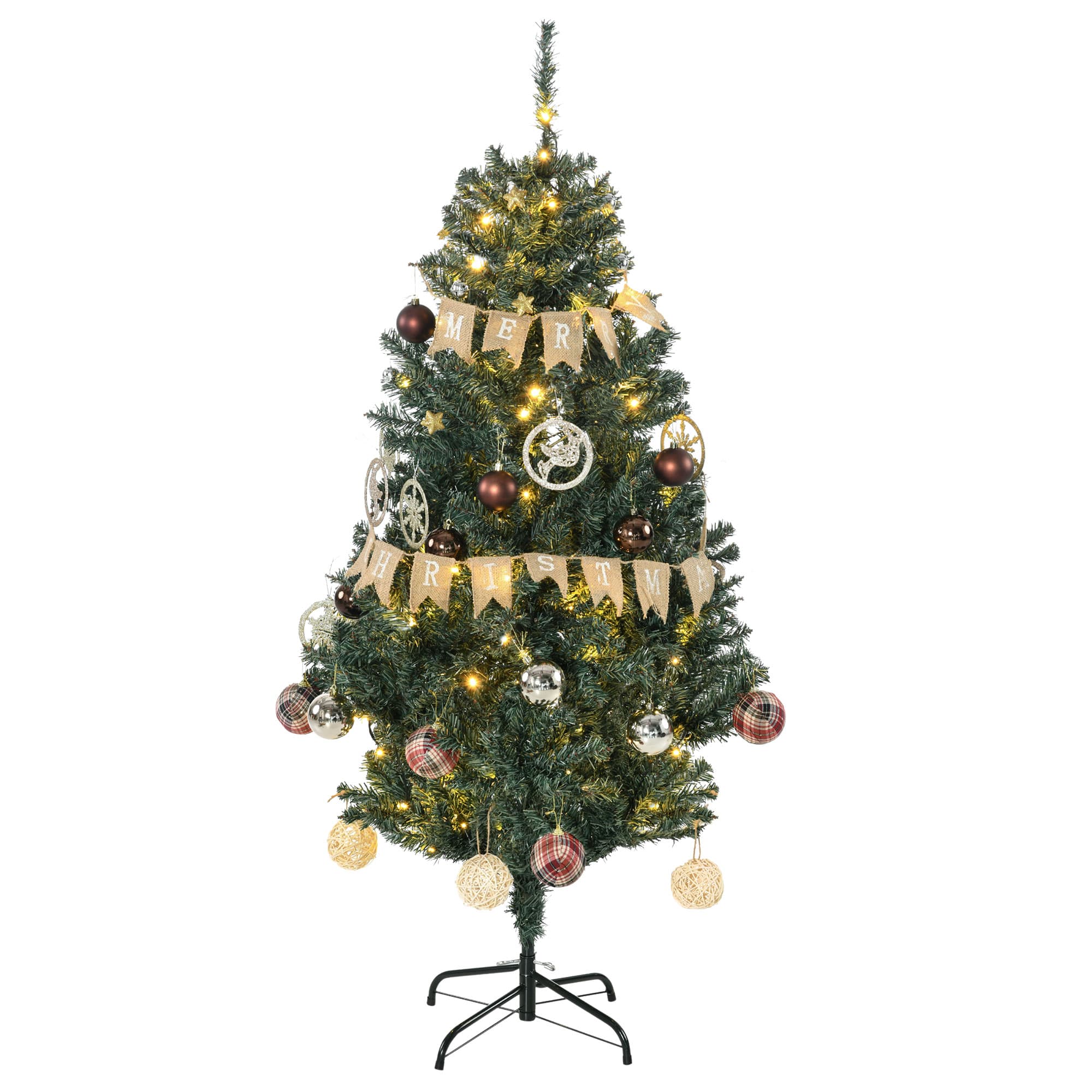 HOMCOM 5' Artificial Prelit Christmas Trees Holiday Décor with Warm White LED Lights, Decoration, Banner, Tag, Ball | Aosom UK