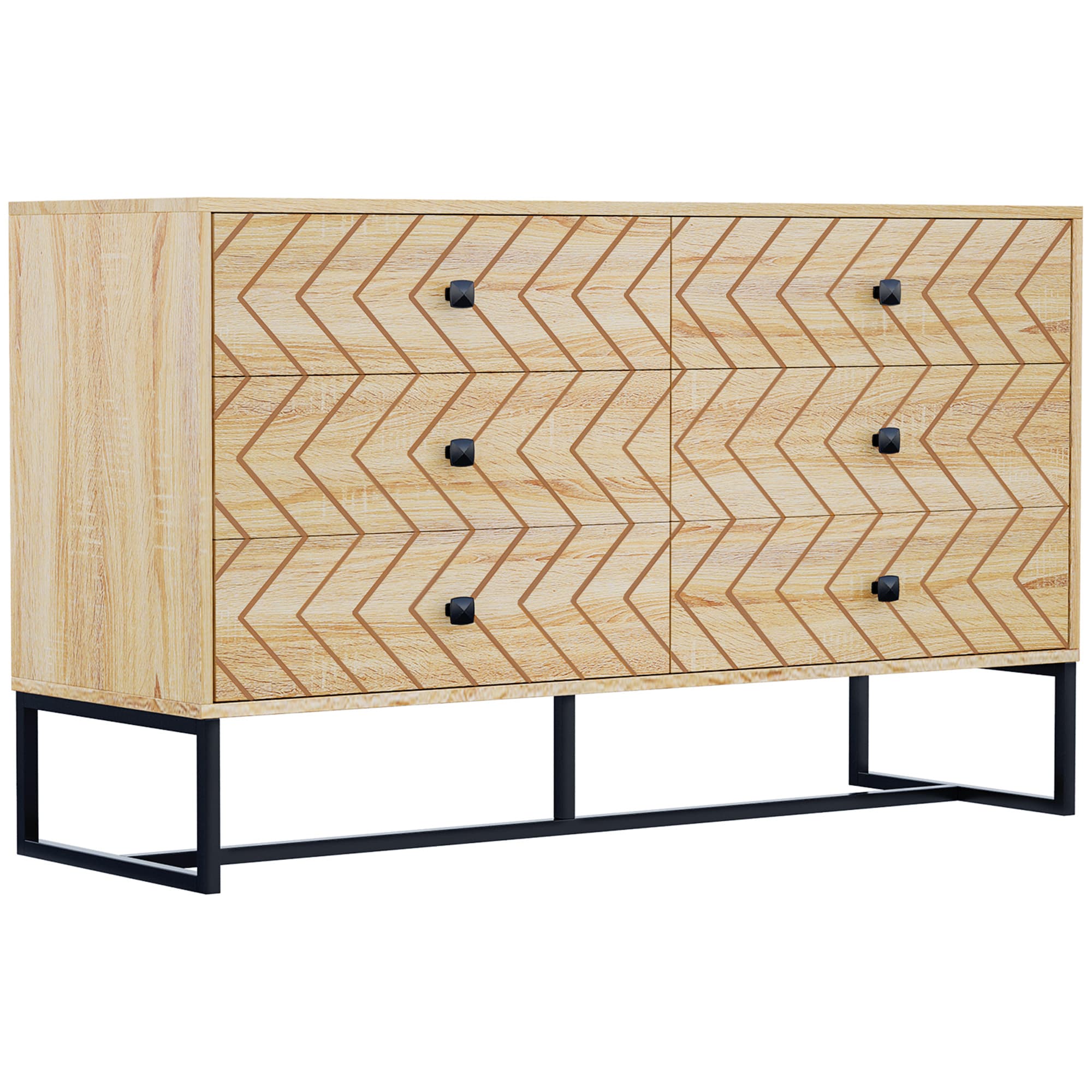 HOMCOM 6 Drawer Chest Sideboard Cabinet Storage Unit Hallway Bedroom Livingroom Zig Zag Design w/ Black Metal Handles Anti Tip 71x120cm | Aosom UK