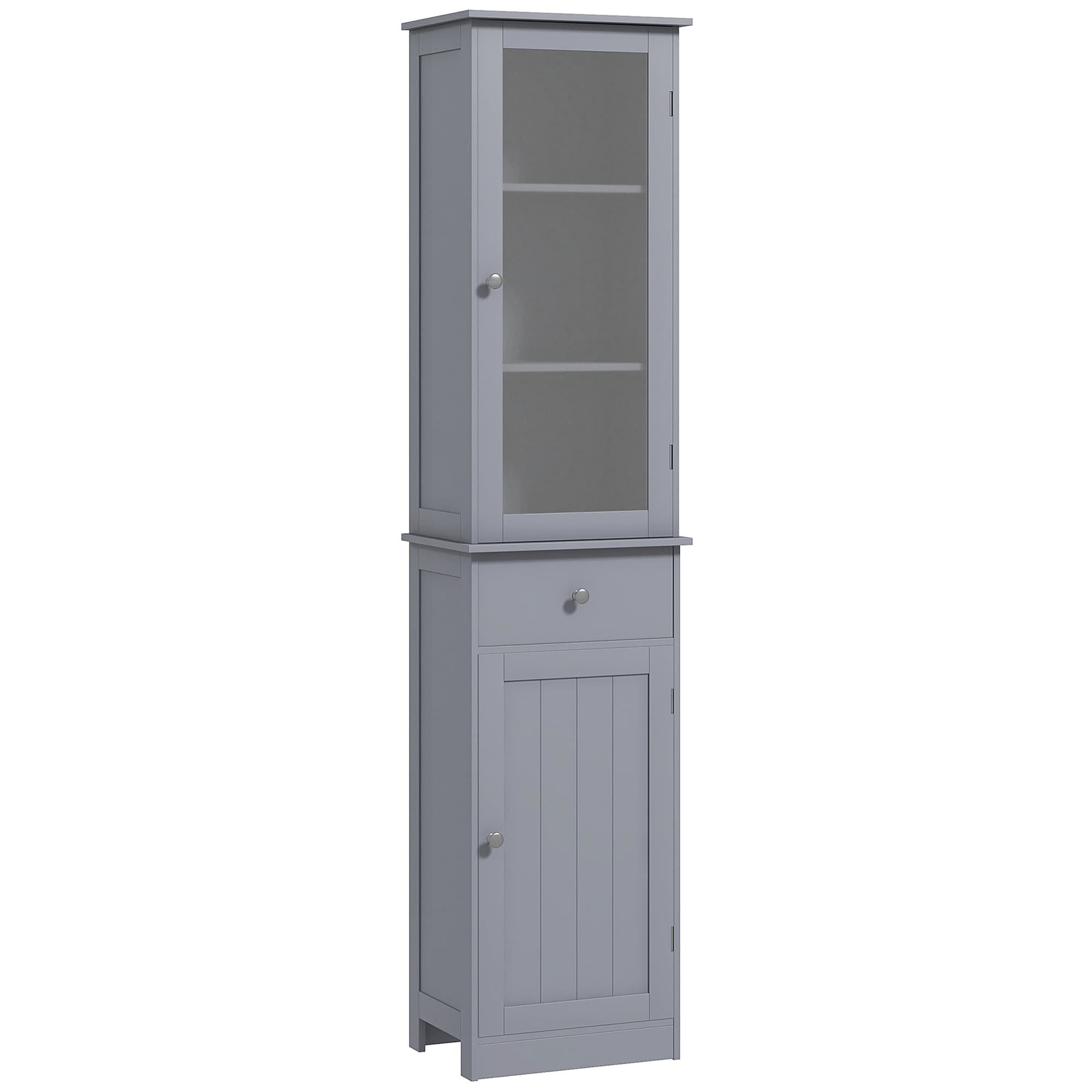 Kleankin Bathroom Storage Unit with 3-tier Shelf Drawer Door, Floor Cabinet Free Standing Tall Slim Side Organizer Shelves, Grey | Aosom UK