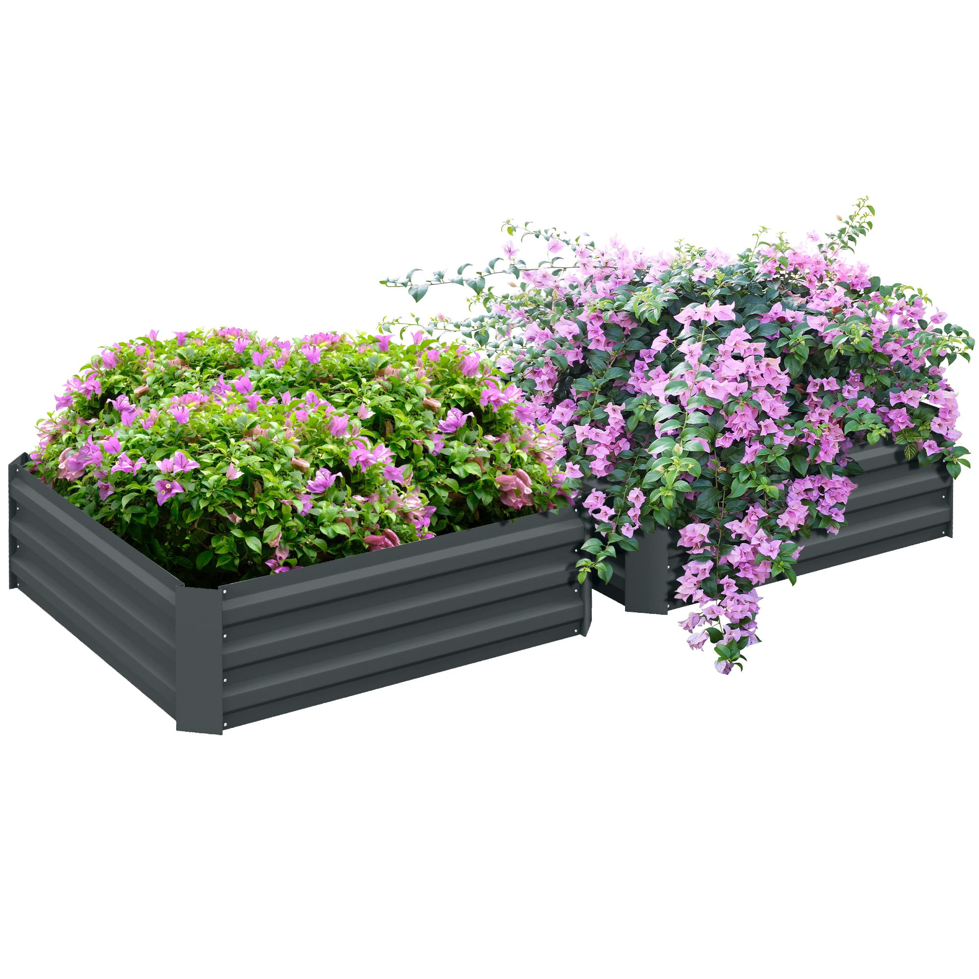 Outsunny Raised Garden Beds: Elevated Galvanised Planter Boxes for Flowers & Herbs, Dark Grey, 100x100x30cm