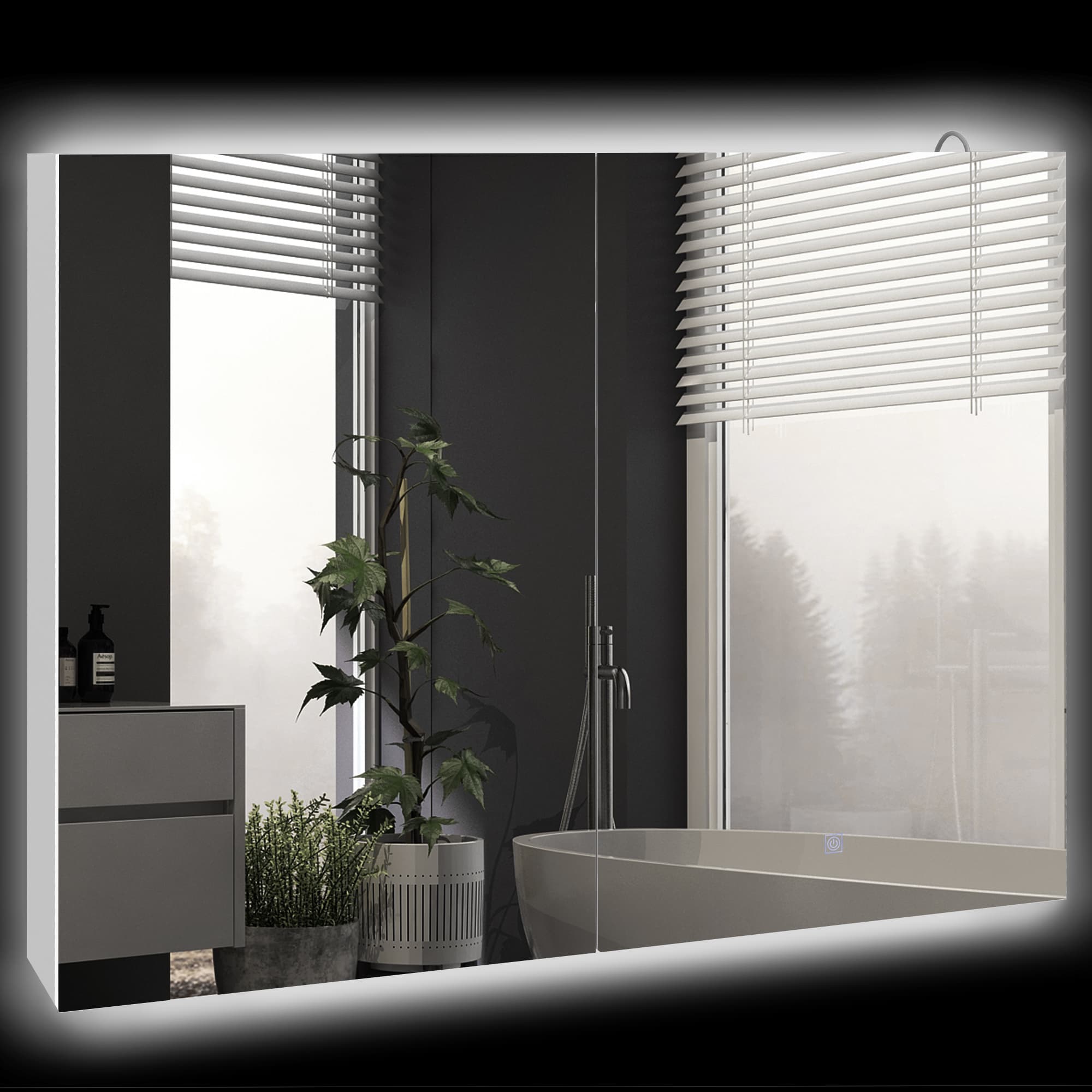 Kleankin LED Bathroom Mirror Cabinet with Light, Bathroom Storage Cupboard w/ Adjustable Shelf, Smart Trouch, 90x15x70cm, White | Aosom UK