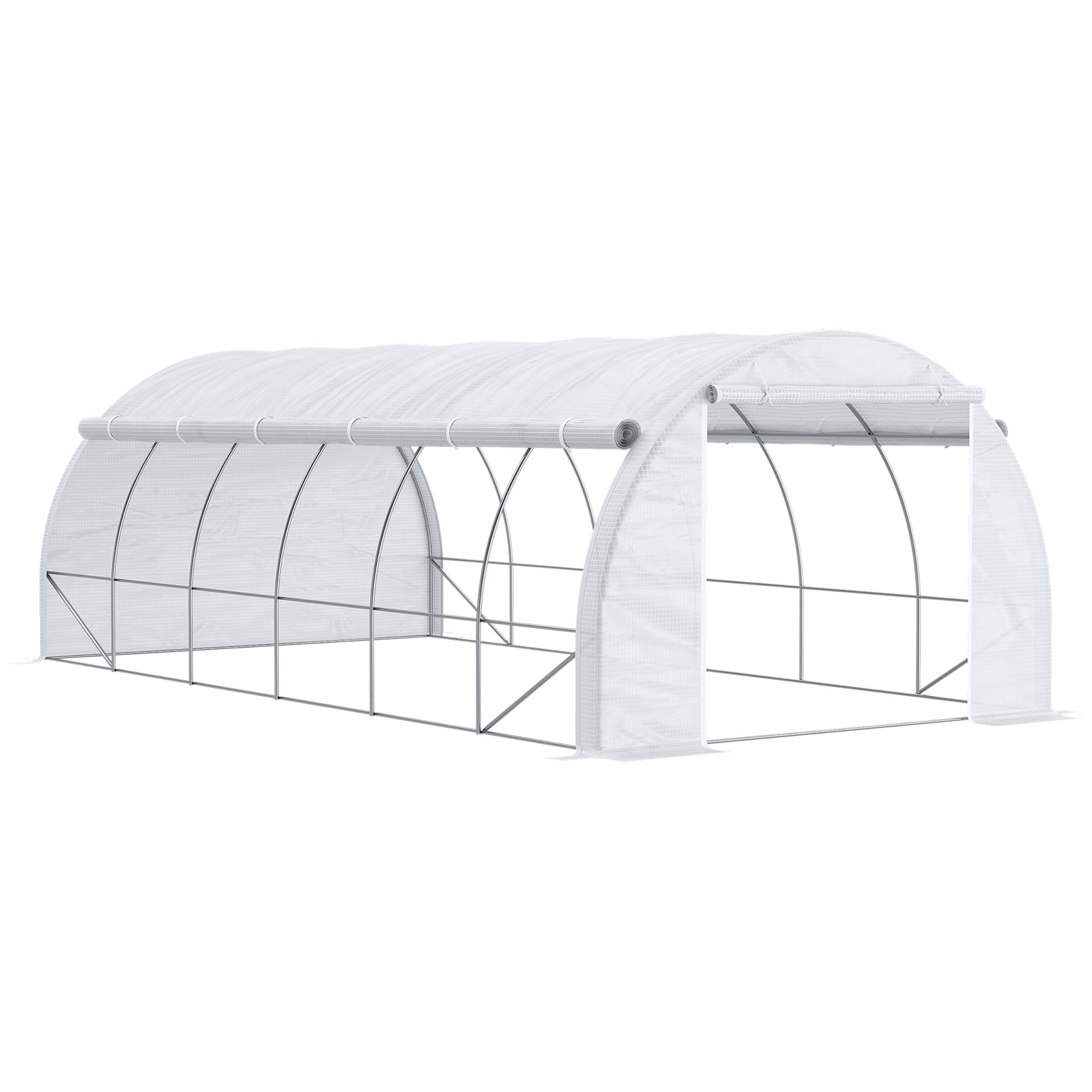 Outsunny 6 x 3 x 2 m Polytunnel Greenhouse, Walk in Pollytunnel Tent w/ Steel Frame, Reinforced Cover, Zippered Door & 8 Windows for Garden | Aosom UK