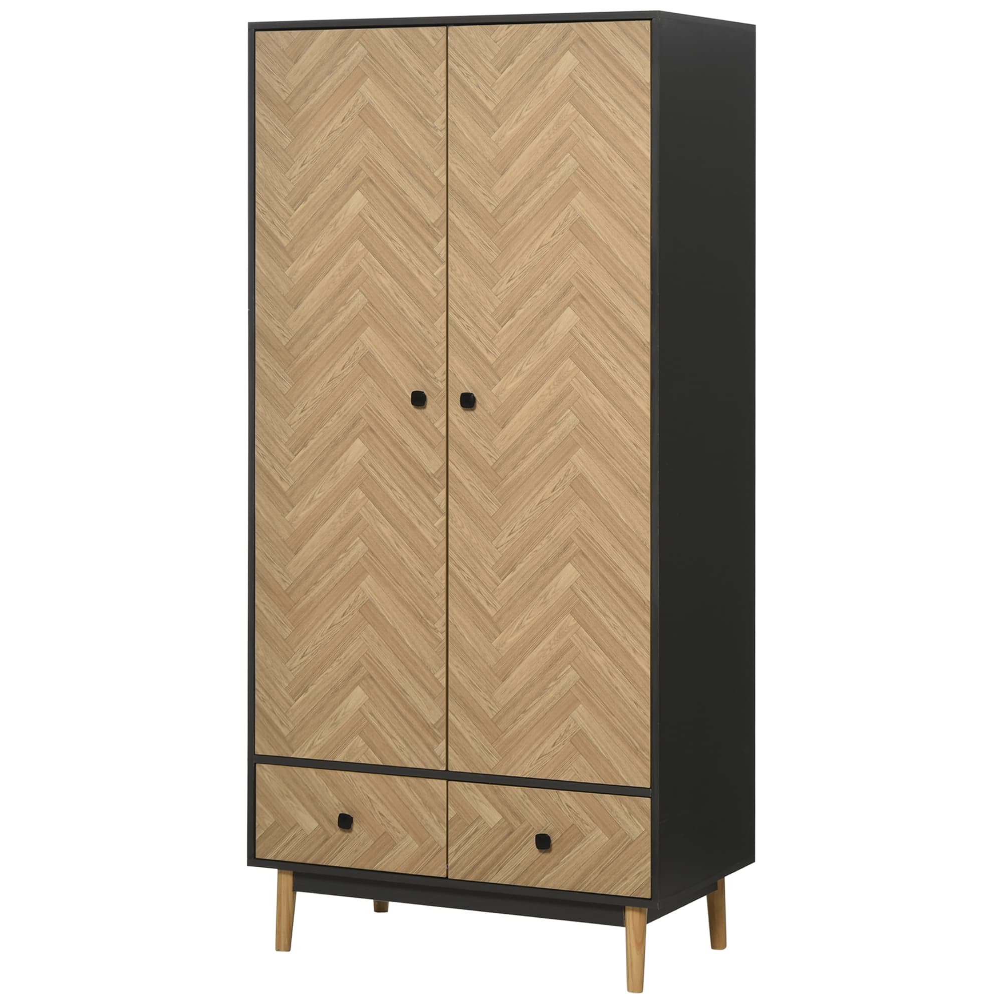 HOMCOM Essential Wardrobe Cabinet with Hanging Rails and 2 Drawers, Practical Wardrobe with 4  sections, Nature Wood | Aosom UK