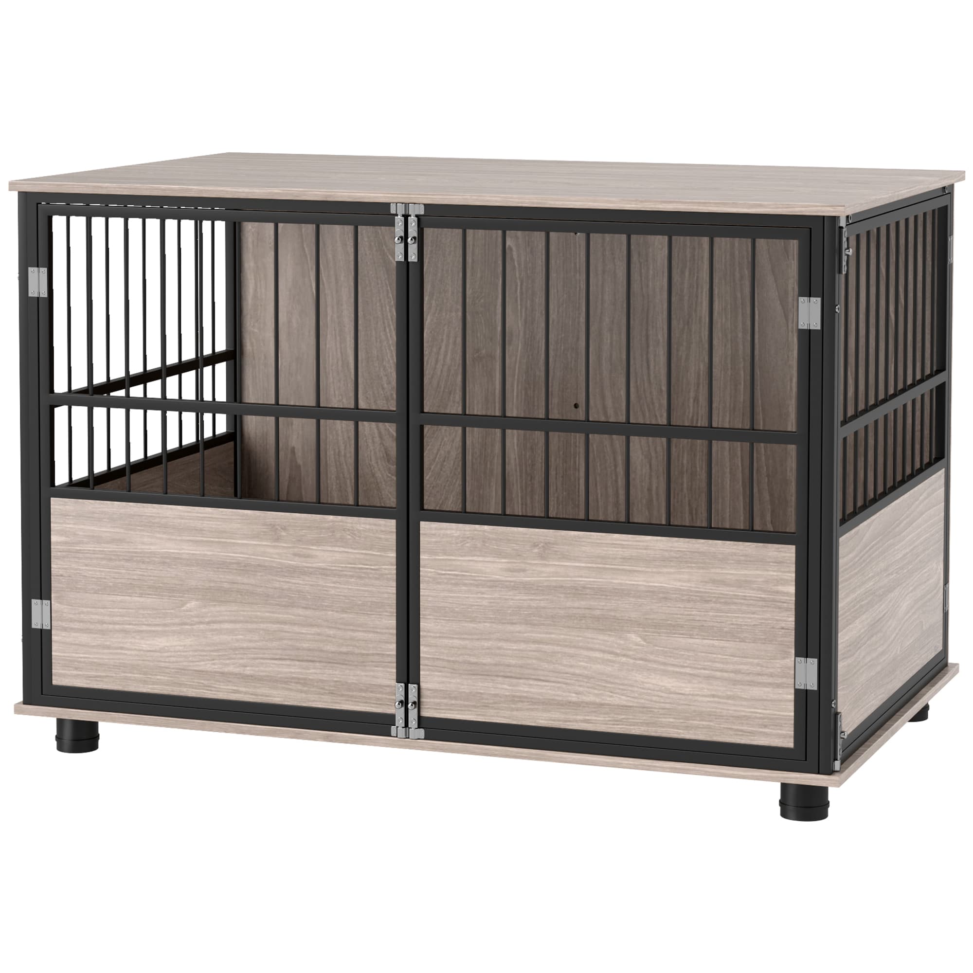 PawHut 100cm Furniture Style Dog Crate Dog Cage End Table Indoor with 3 Doors Soft Washable Cushion, for Large Sized Dogs | Aosom UK