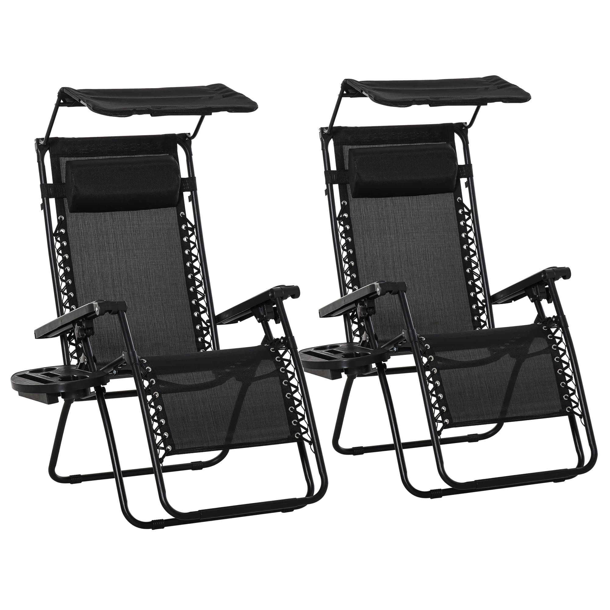 Outsunny 2 Piece Foldable Reclining Garden Chair with Headrest, Zero Gravity Deck Sun Lounger Seat Chair w/ Footrest, Armrest, Cup Holder | Aosom UK thumbnail 2