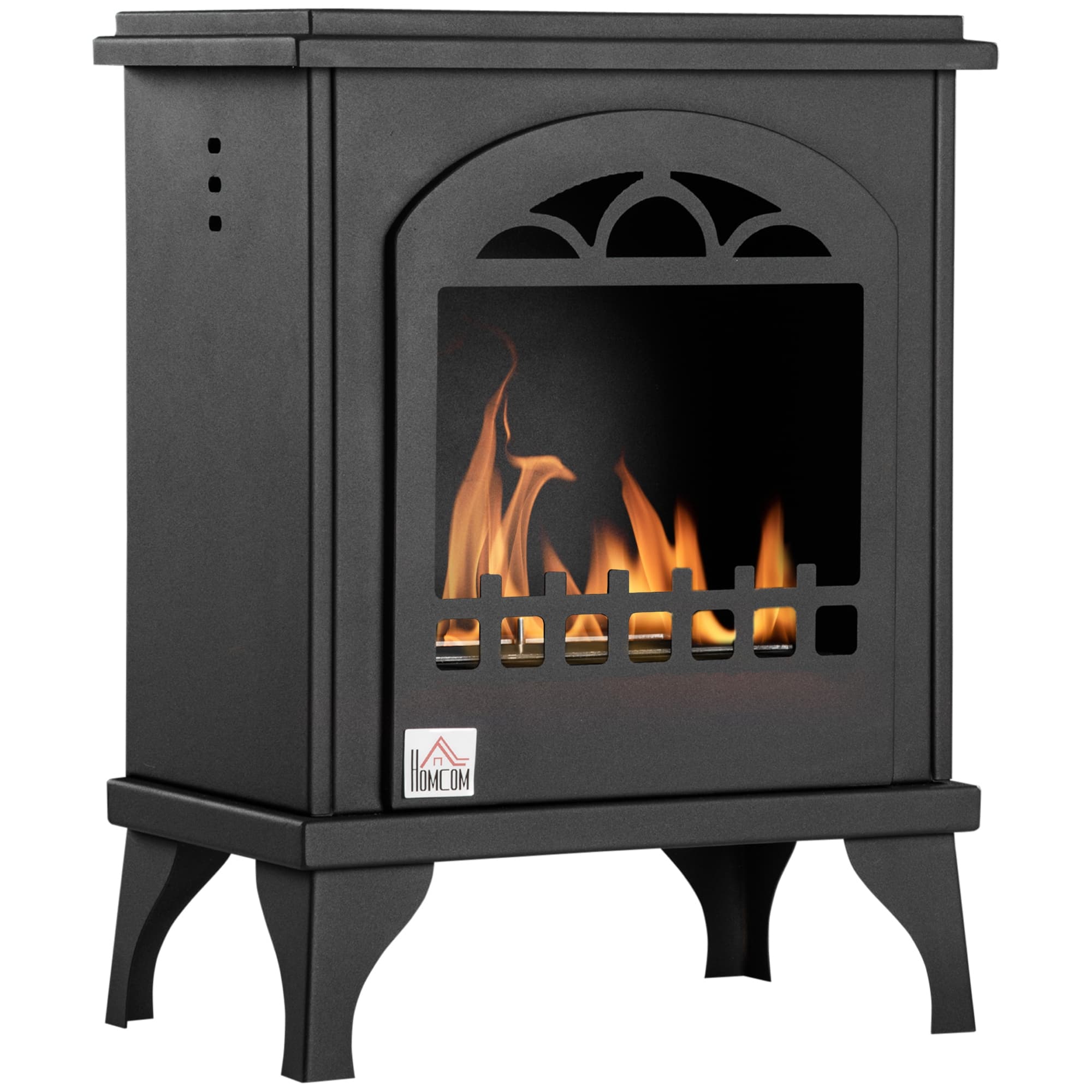 HOMCOM Modern Fireplace Stove Small Compact Alcohol Fireplace Modern Bioethanol Heater Free Standing 0.9L Tank 3H Burning Time Black | Aosom UK