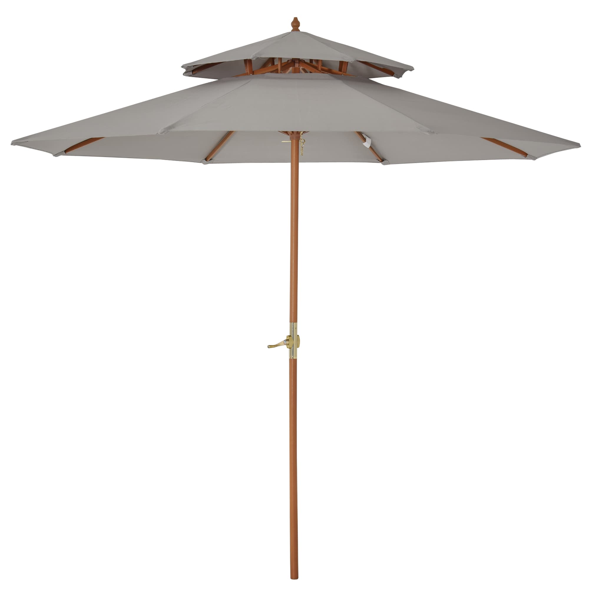 Outsunny Waterproof Wooden Garden Parasol: Double-Tier 2.7m Patio Sunshade, Outdoor Canopy in Stylish Grey | Aosom UK