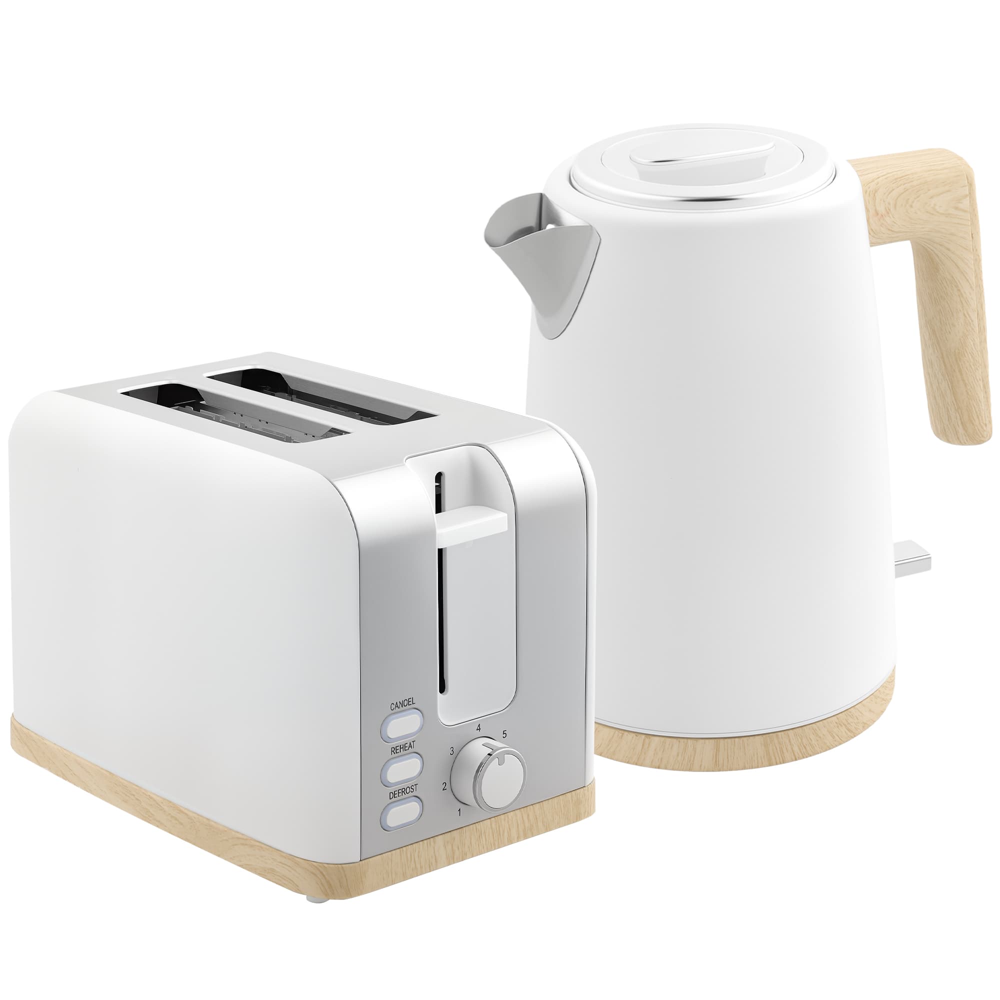 HOMCOM Kettle and Toaster Set, 1.7L 3000W Fast Boil Kettle & 2 Slice Toaster Kitchen Set with 7 Level Browning Controls, Defrost, Reheat, White