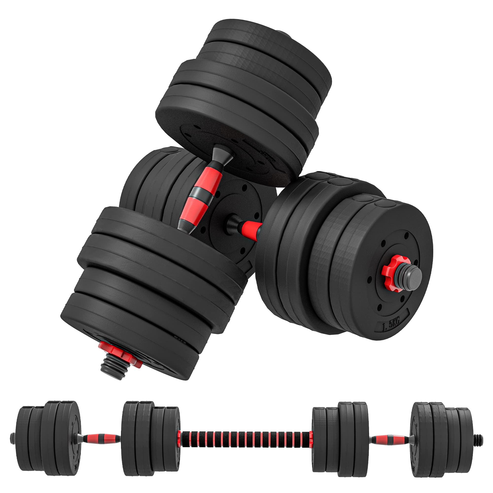 HOMCOM 30kg 2 IN 1 Adjustable Dumbbells Weight Set, Dumbbell Hand Weight Barbell for Body Fitness, Lifting Training, Black | Aosom UK